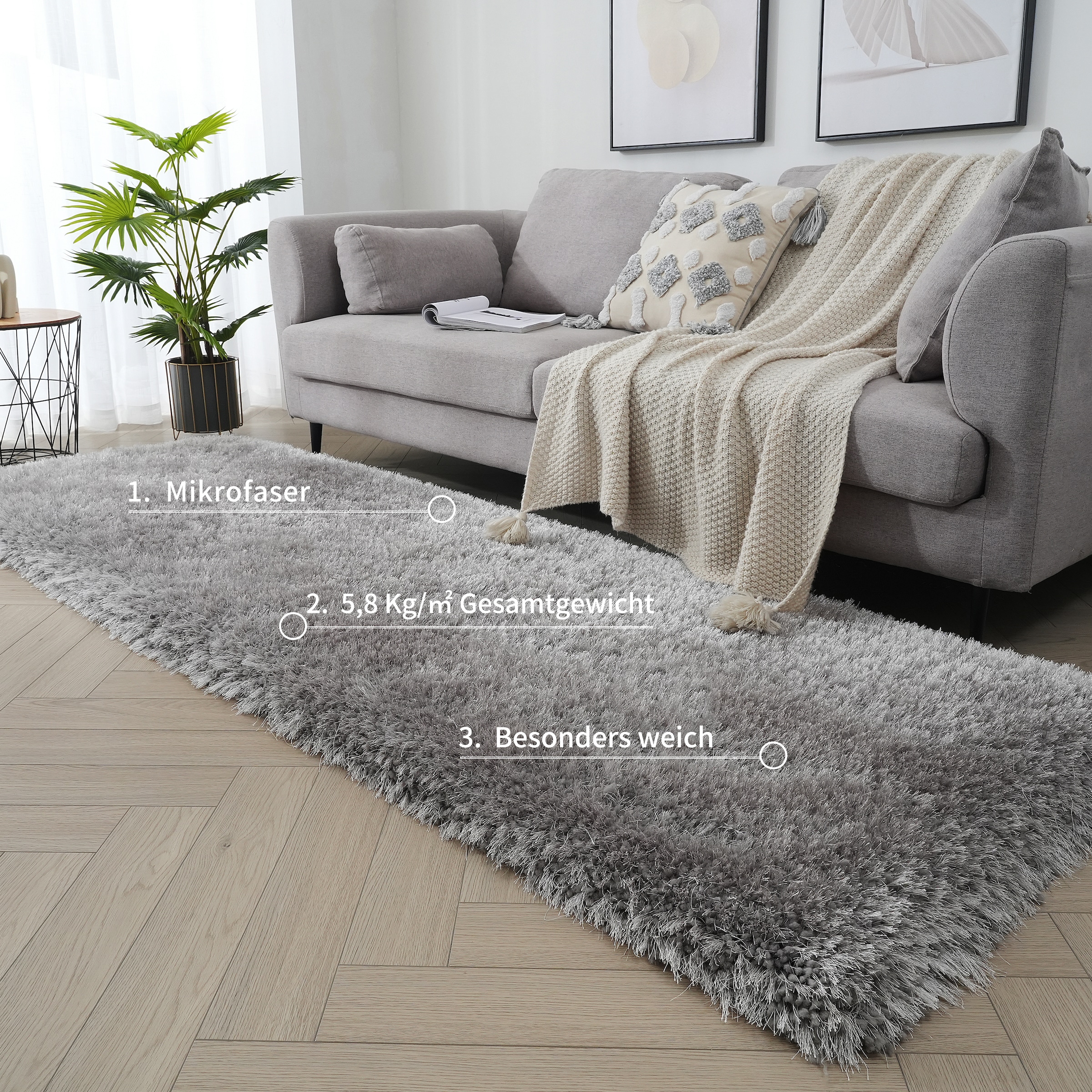 my home Tapis de sol à poils longs »Micro exclusiv Teppich, sehr hoher Flor, weich durch Mikrofaser« Rectangulaire 78 mm Höhe weich, Microfaser, unifarben, Schlafzimmer, Wohnzimmer, Esszimmer