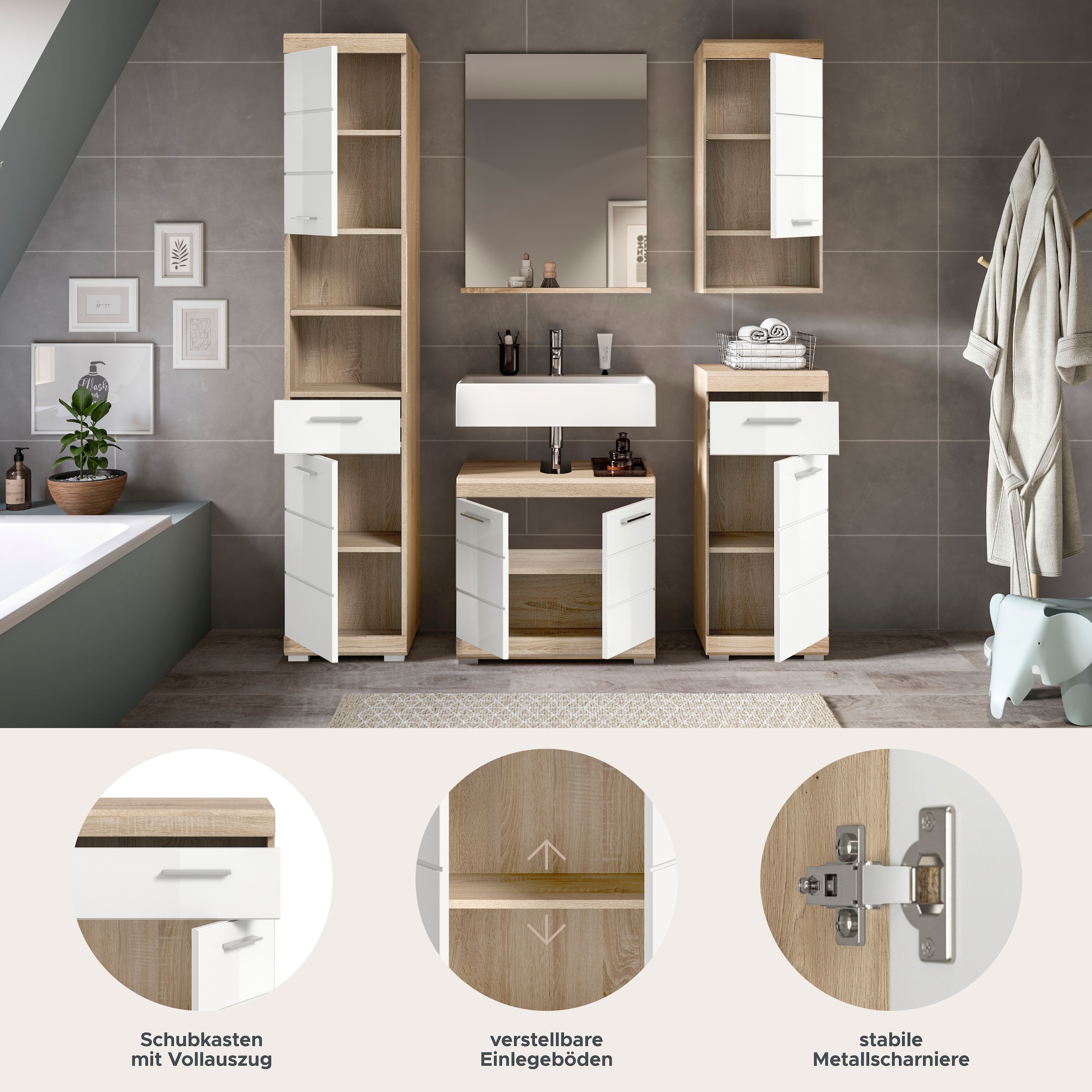 welltime Ensemble de meubles de salle de bain »Siena, 5 teilig, bestehend aus:« Ensemble, BEST-SELLER !, 5 cuis tlg.