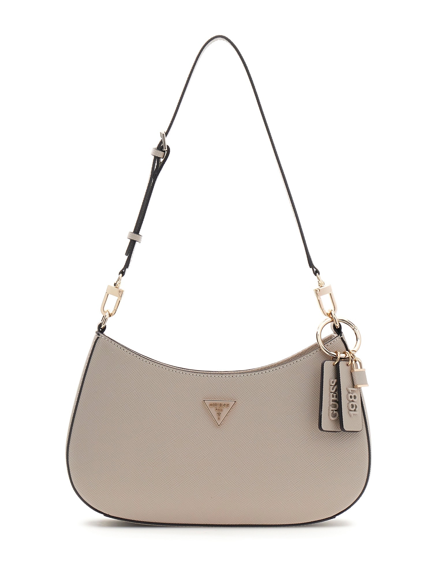 Guess Sac à bandoulière »NOELLE II TOP ZIP SHOULDER BAG« Damen Henkeltasche, Handtasche in klassischer Optik, mit Anhänger