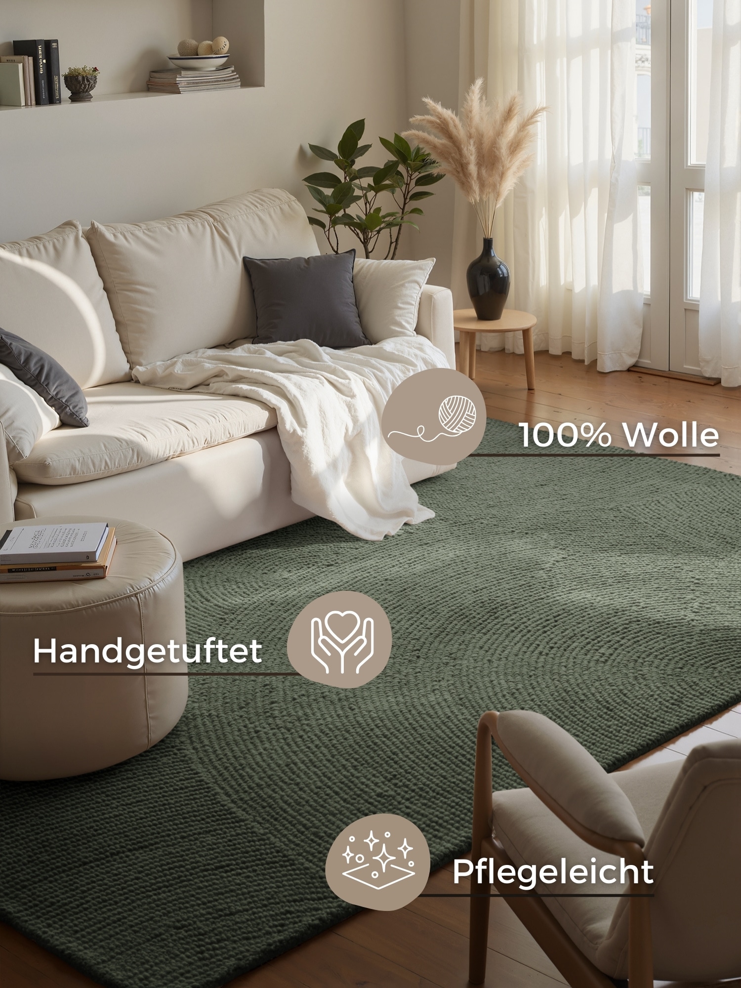 HANSE Home Wollteppich »Calmio , auch als Läufer und in rund« rechteckig 18 mm Höhe Handgetuftet, Wolle, Natur, Wohnzimmer, Schlafzimmer, Skandi, Hygge