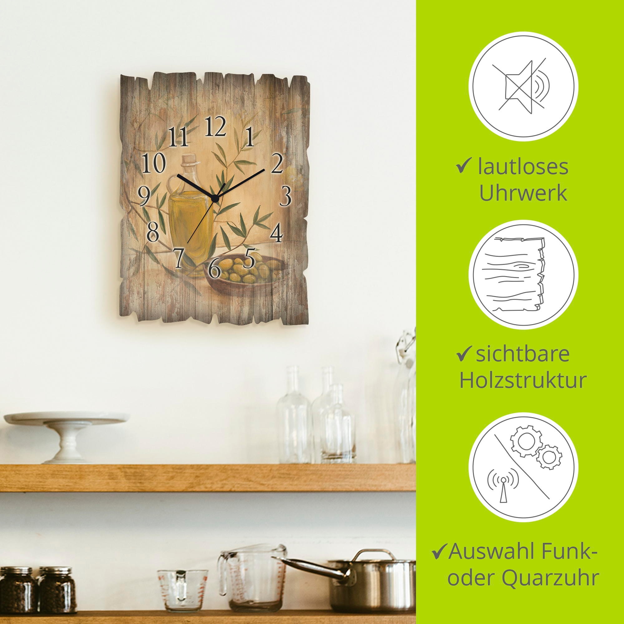Artland Wanduhr »Oliven und Zitronen« wahlweise mit Quarz- oder Funkuhrwerk, lautlos ohne Tickgeräusche