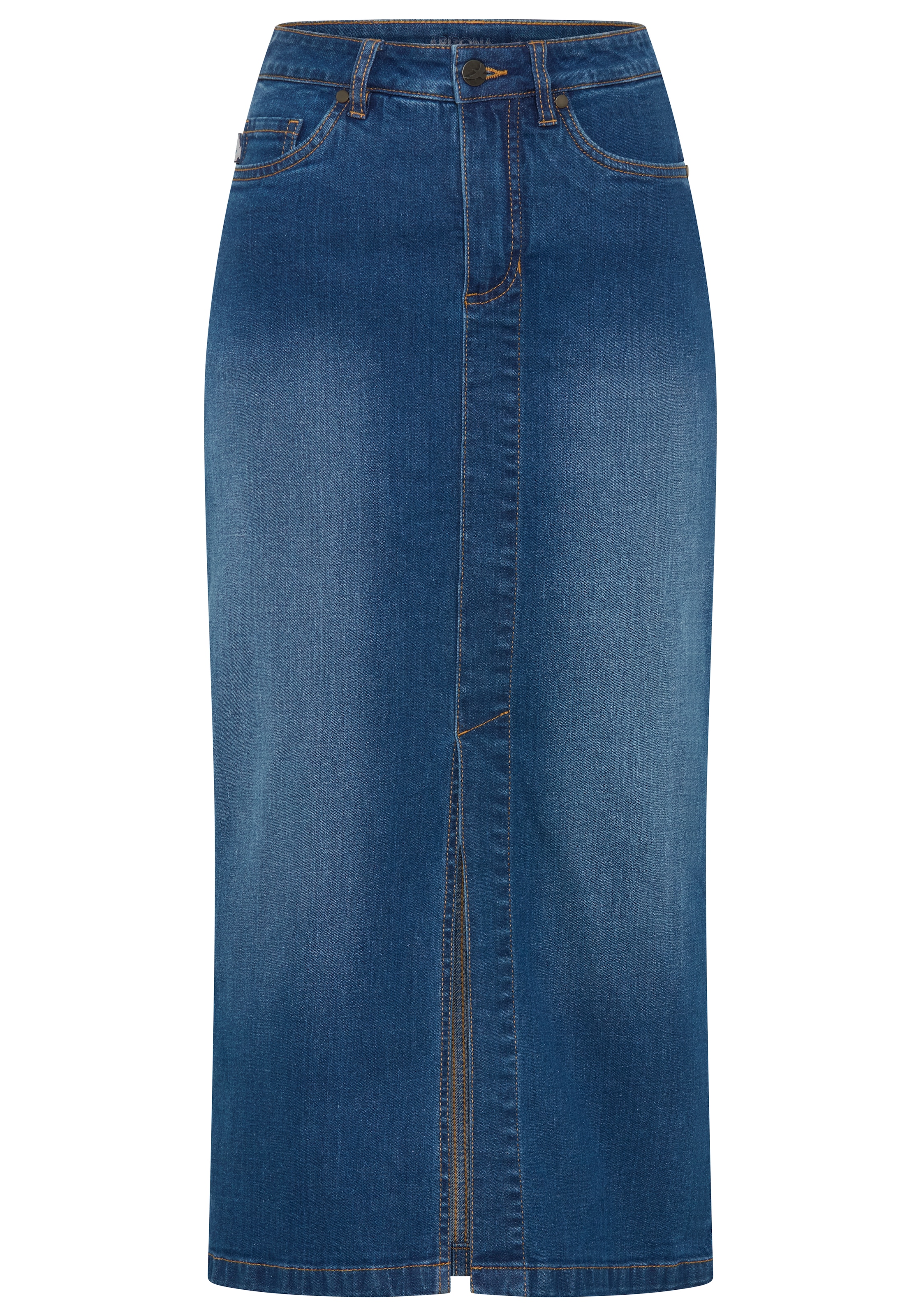 Arizona Jeansrock »lang« wadenlang, mit Schlitz, figurbetonte Passform, aus elastischem Denim