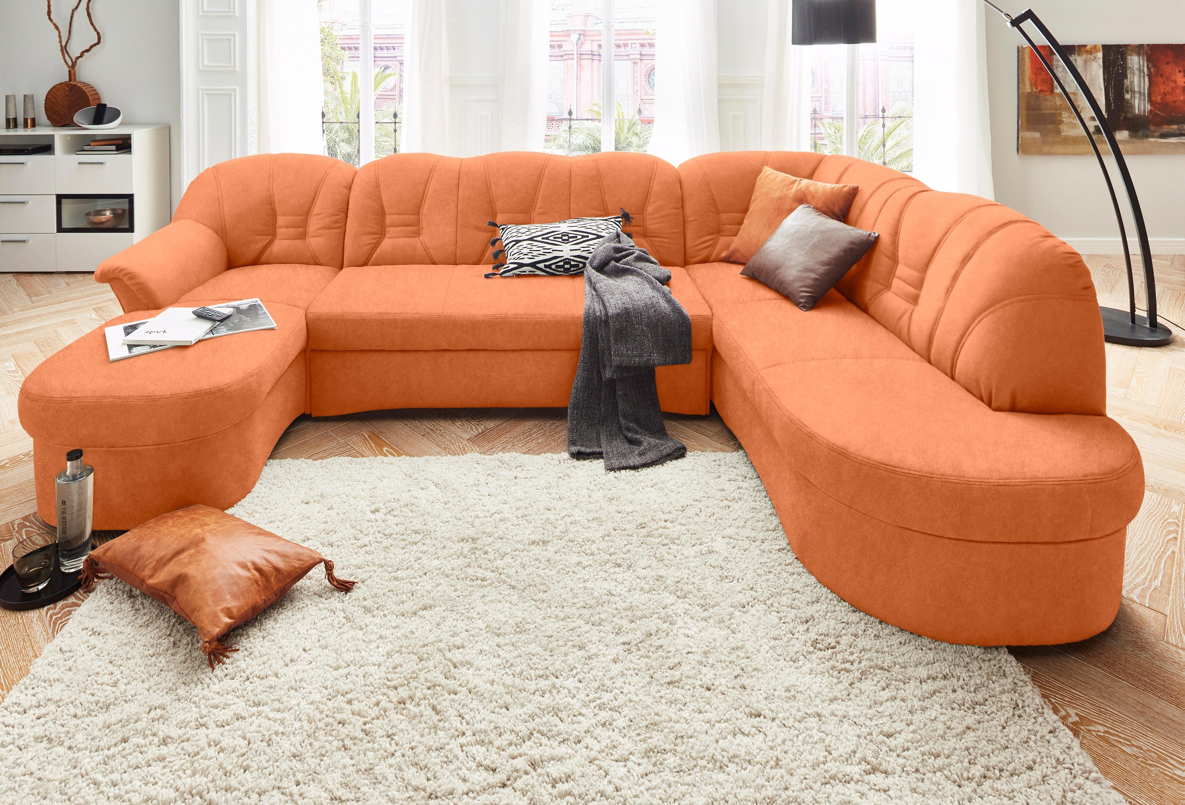 DOMO collection Paysage de salon »Elva, zeitloses Design, elegante Rückensteppung, Breite 293cm, U-Form« wahlweise mit Bettfunktion und Federkern