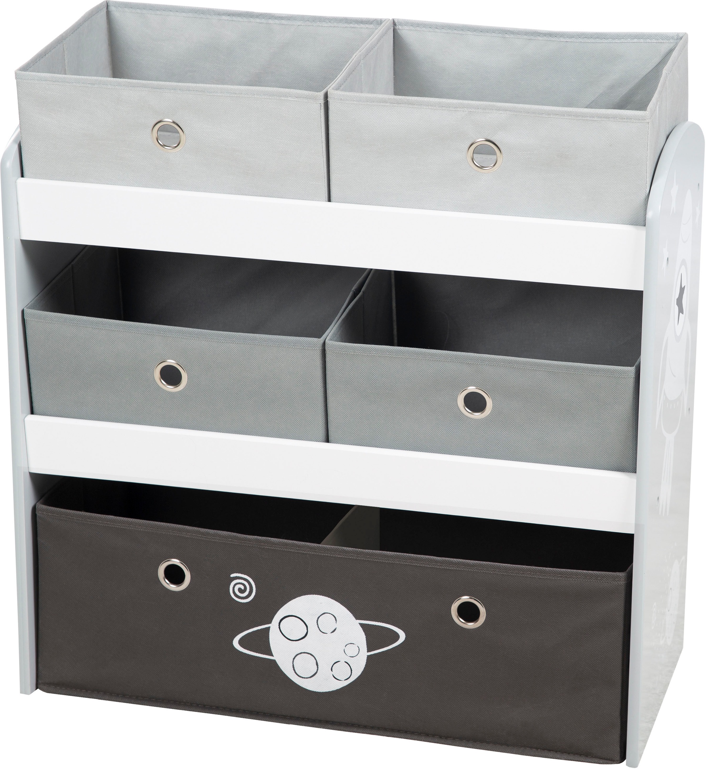 roba® Kinderregal »Rakete, grau« inklusive 5 Stoffboxen in 2 Grössen