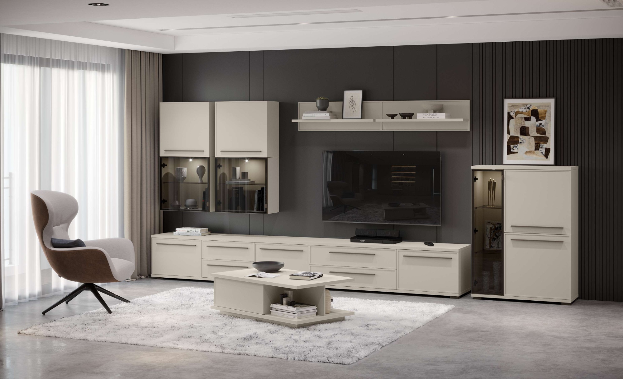 GOODproduct Vitrine suspendue »Opera, Wandschrank, Schwebendes Design für modernen Wohnraum« laqué UV, fonction Soft Close, montage mural