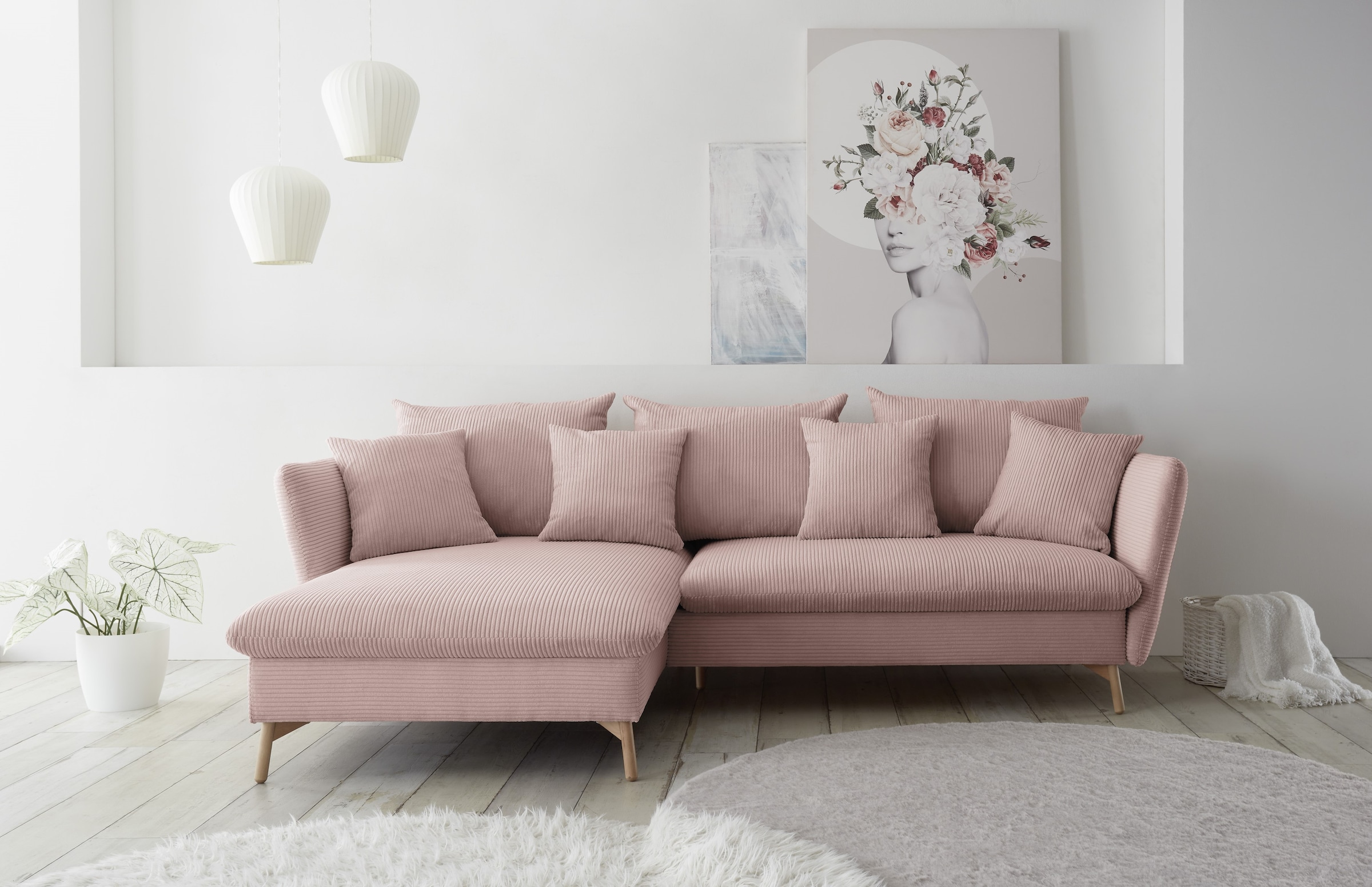 GOODproduct Canapé d'angle »MERLE, 258 cm, L-Form, traumhafter Cord,« mit Bettfunktion und Bettkasten, Liegefläche 224 x 139