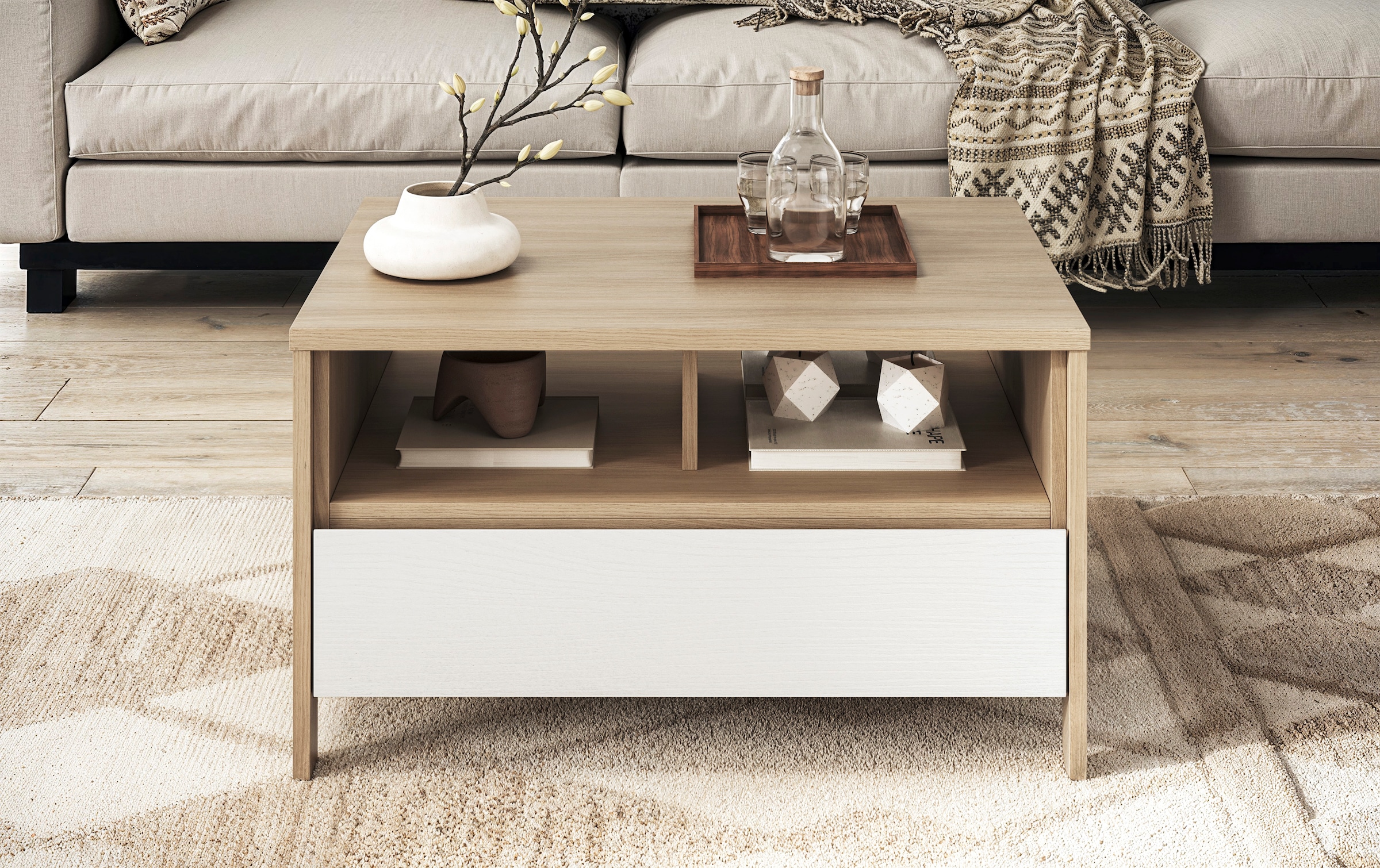 Home affaire Table basse »Stranda, Beistelltisch, Wohnzimmertisch, Sofatisch, Tisch« Schubkasten und Ablagefächer, in zwei Farben verfügbar