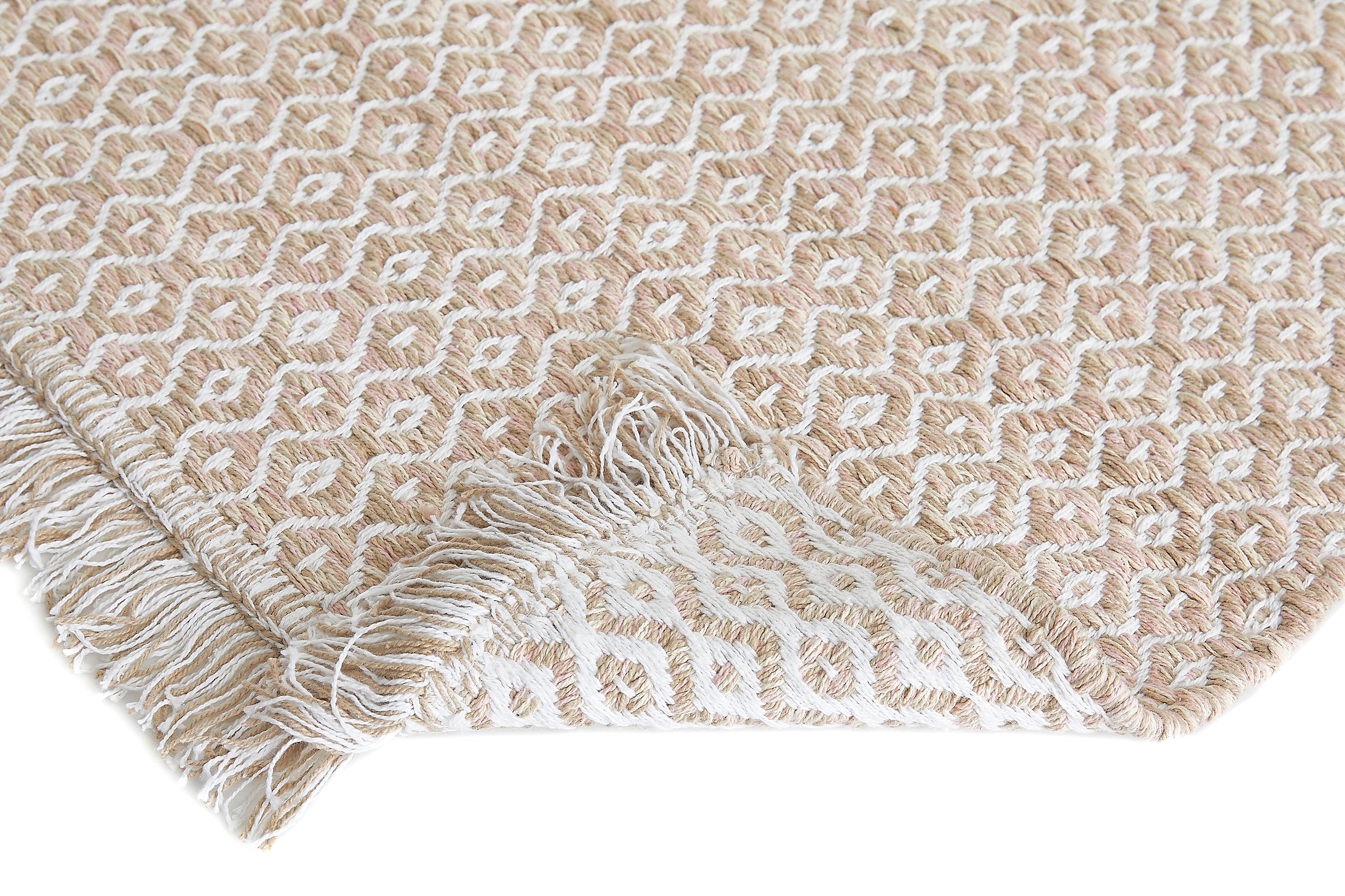 my home Tapis »Nivala« Rectangulaire 10 mm Höhe Flachgewebe, Rauten Motiv, reine Baumwolle, Mit Fransen