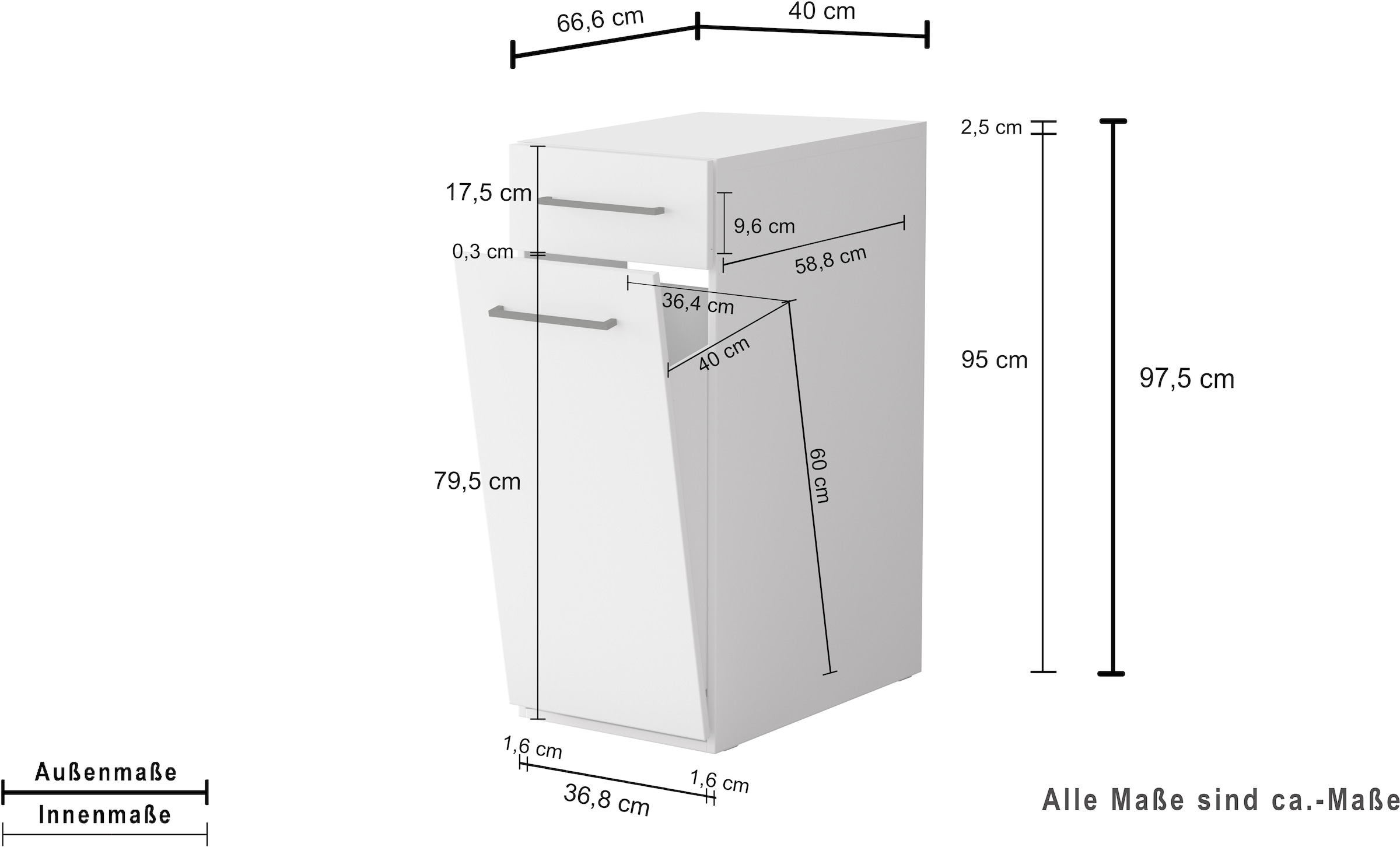 KOCHSTATION Armoire à linge »KS-Linda« largeur 40 cm, avec panier à linge intégré, parois de 25 mm d'épaisseur