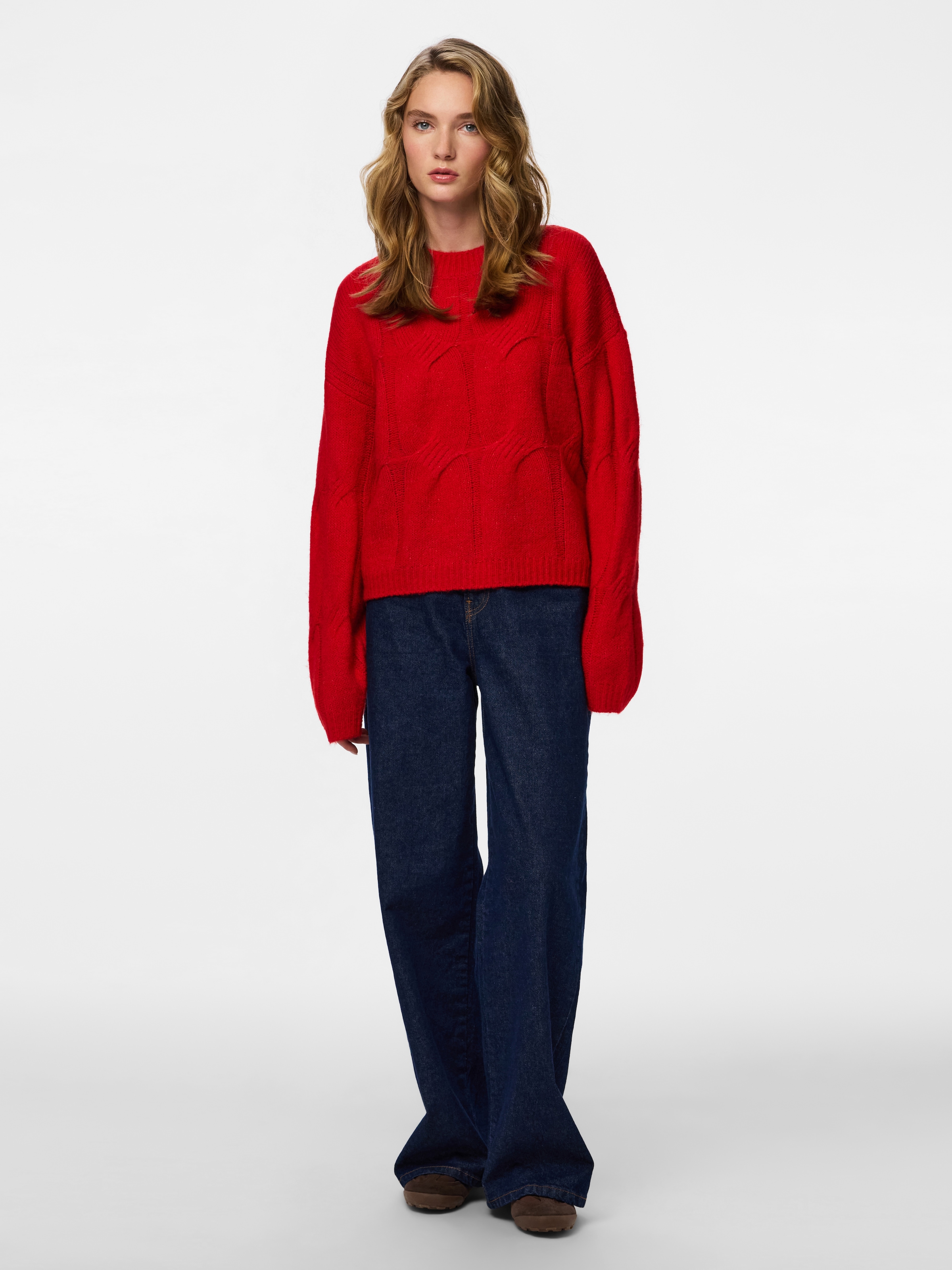 pieces Strickpullover »PCJENNA LS O-NECK CABLE KNIT NOOS BC«