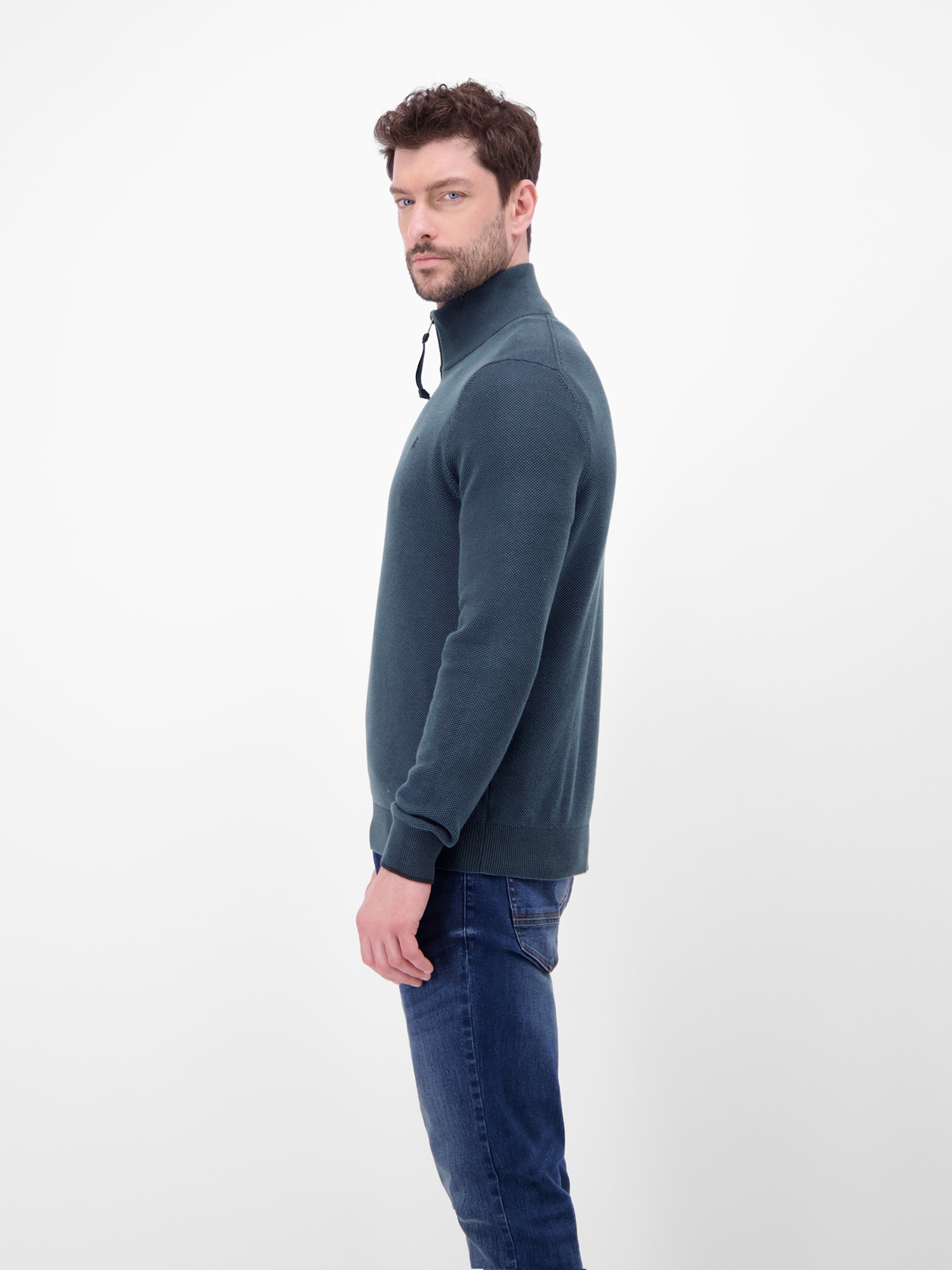 LERROS Sweatshirt »Troyer in Strukturqualität«, Herrensweatshirt aus 100% Baumwolle & Troyer-Kragen mit Reissverschluss
