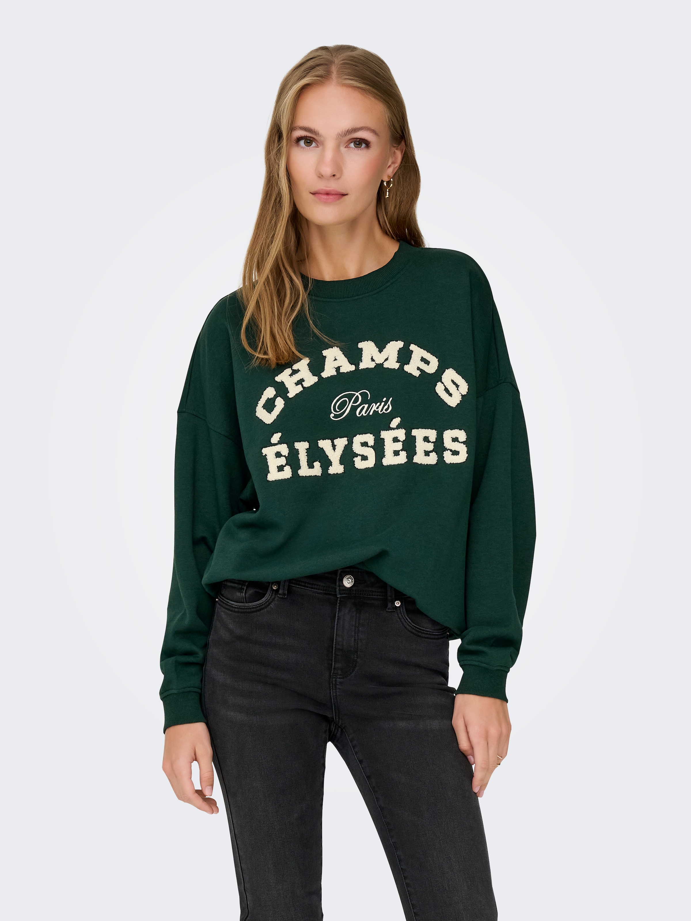 JDY Sweat-shirt »JDYMESA L/S O-NECK EMB SWEAT JRS NOOS«, mélange coton, coupe régulière
