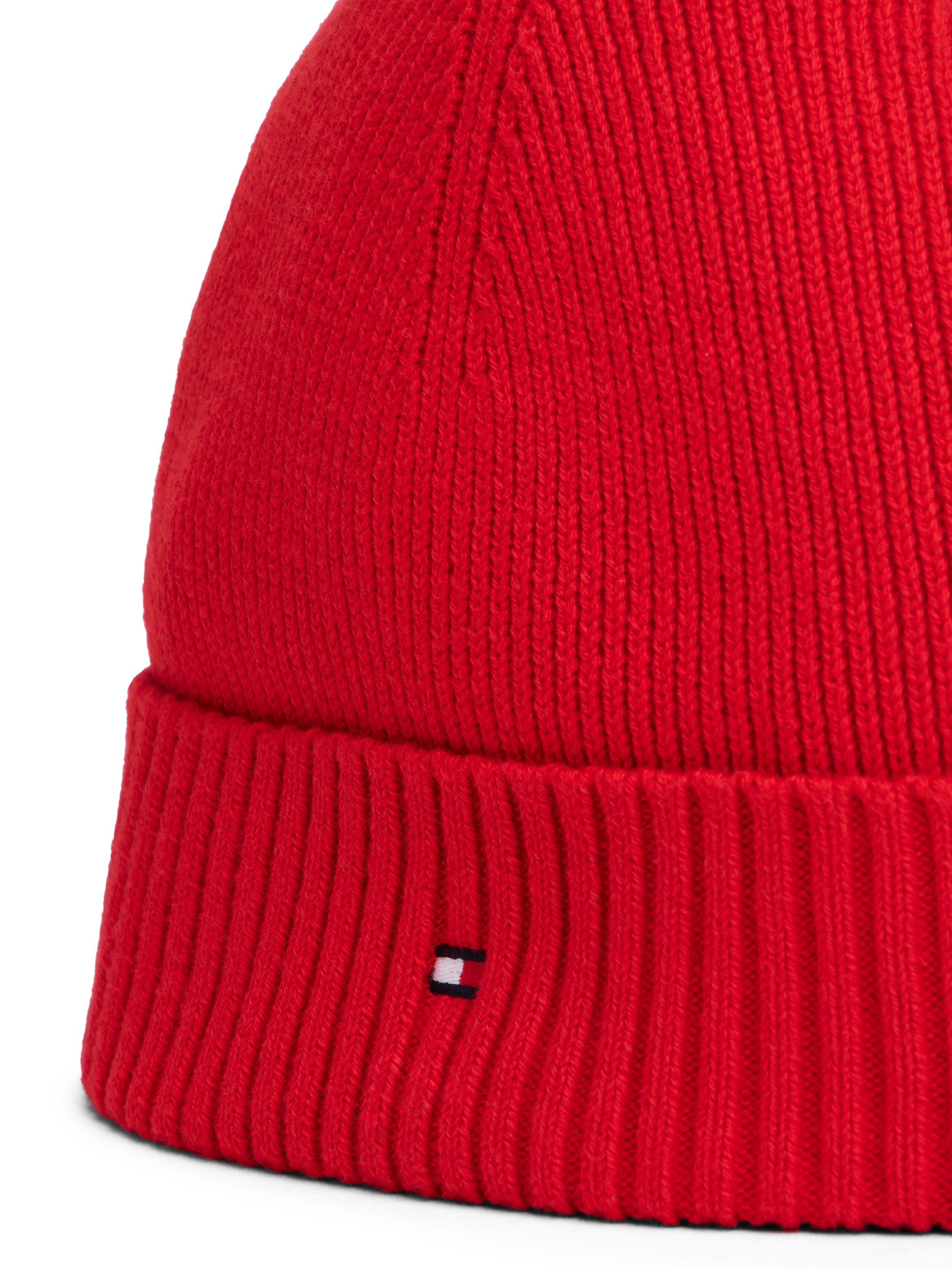 Tommy Hilfiger Strickmütze »TH FLAG PIMA COTTON BEANIE« Beanie mit Logostickerei, mit Kaschmiranteil Unisex