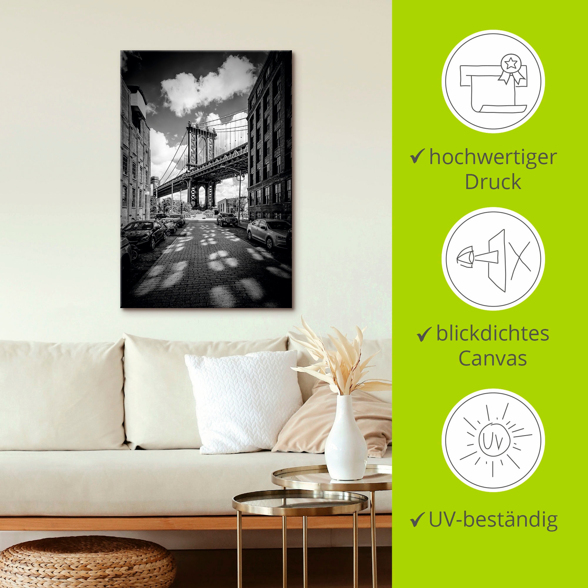 Artland Tableau sur toile »Manhattan Bridge in Brooklyn, New York« New York 1 cuis tlg. auf Holzrahmen gespannt