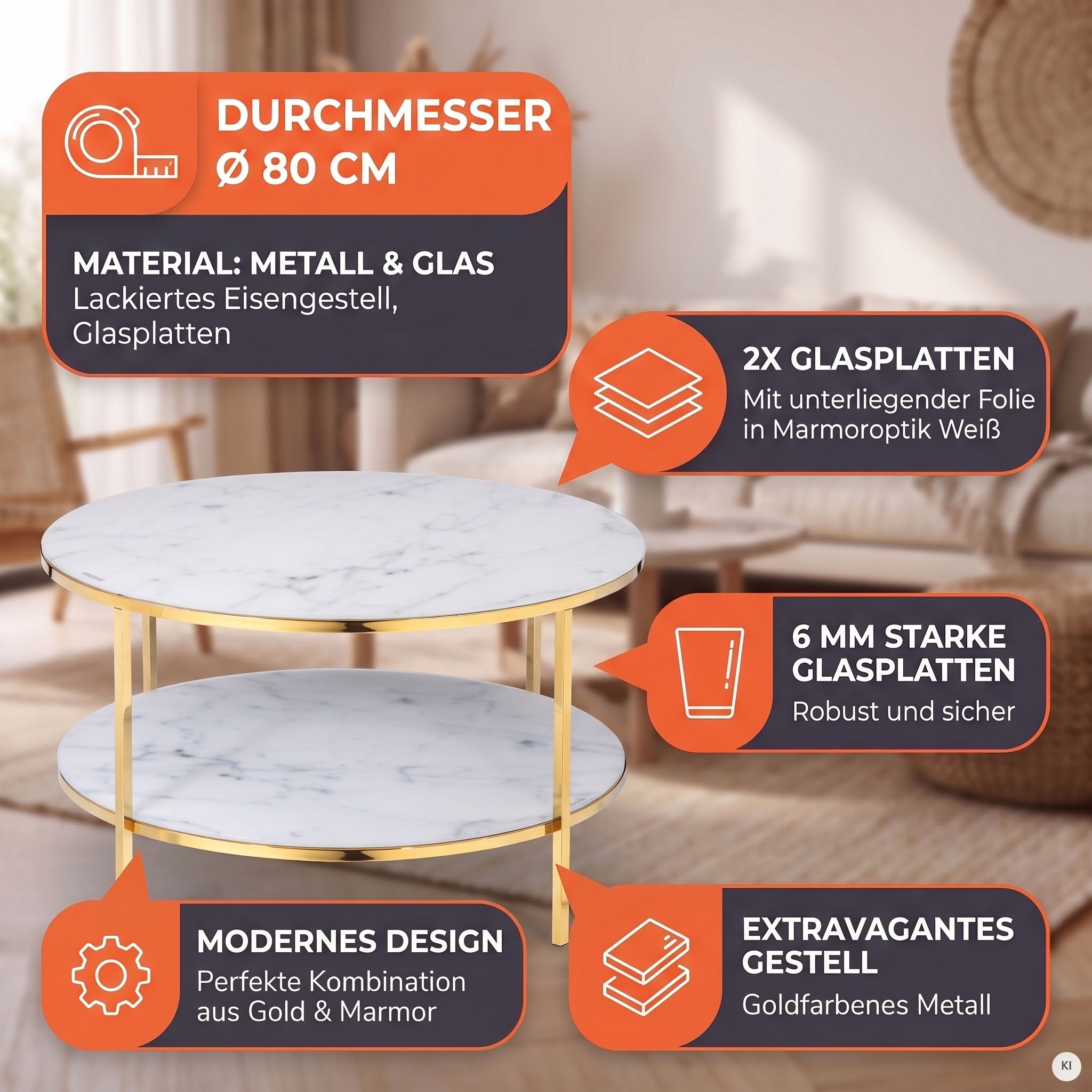 SalesFever Couchtisch »Caorle Coffeetable im minimalistischen Stil« Eleganz trifft Stil: Tischplatten in Marmoroptik