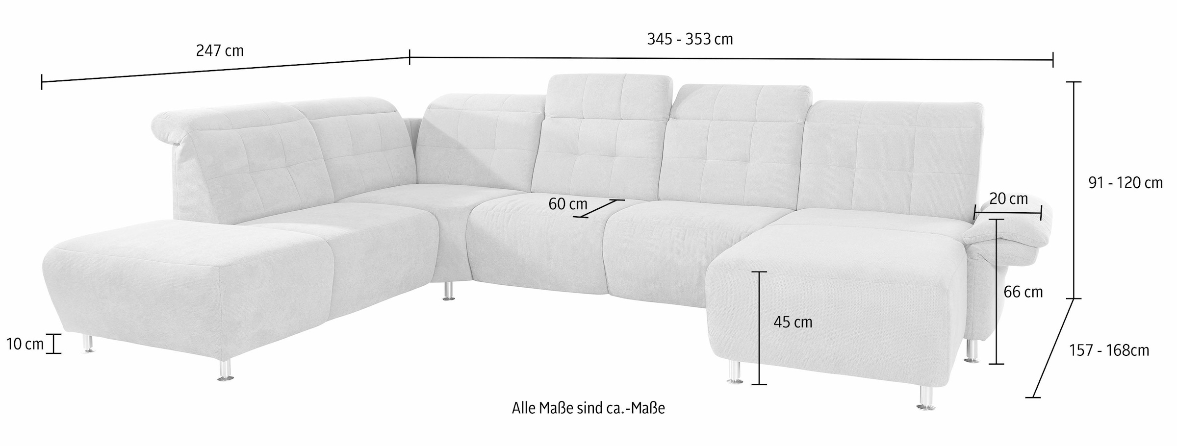 PLACES OF STYLE Wohnlandschaft »Manhattan U-Form« 2 Sitze mit elektrischer Relaxfunktion, verstellbare Armlehnen