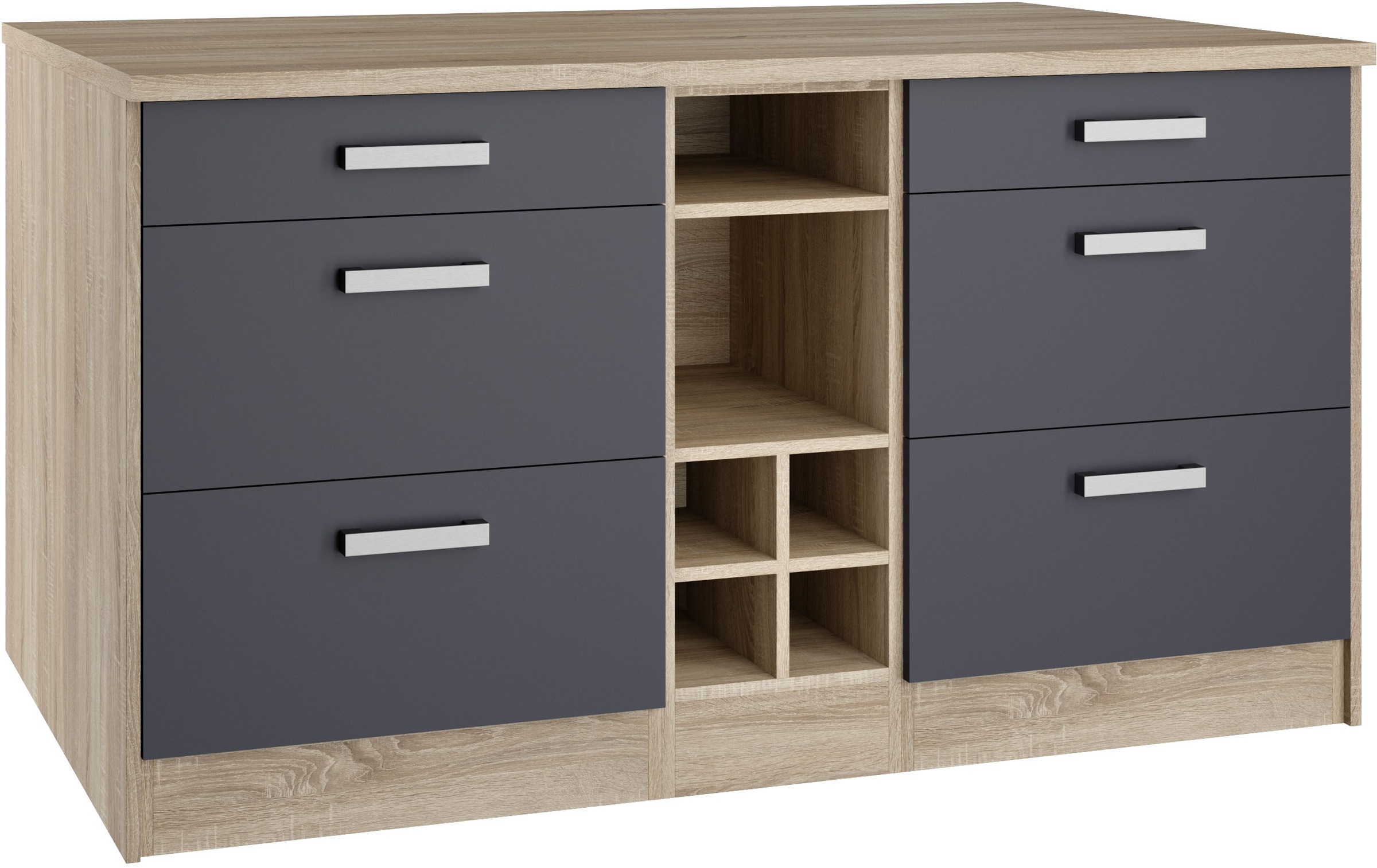 KOCHSTATION Ilot de cuisine »KS-Toronto« largeur 153 cm, façades MDF, casier à bouteilles