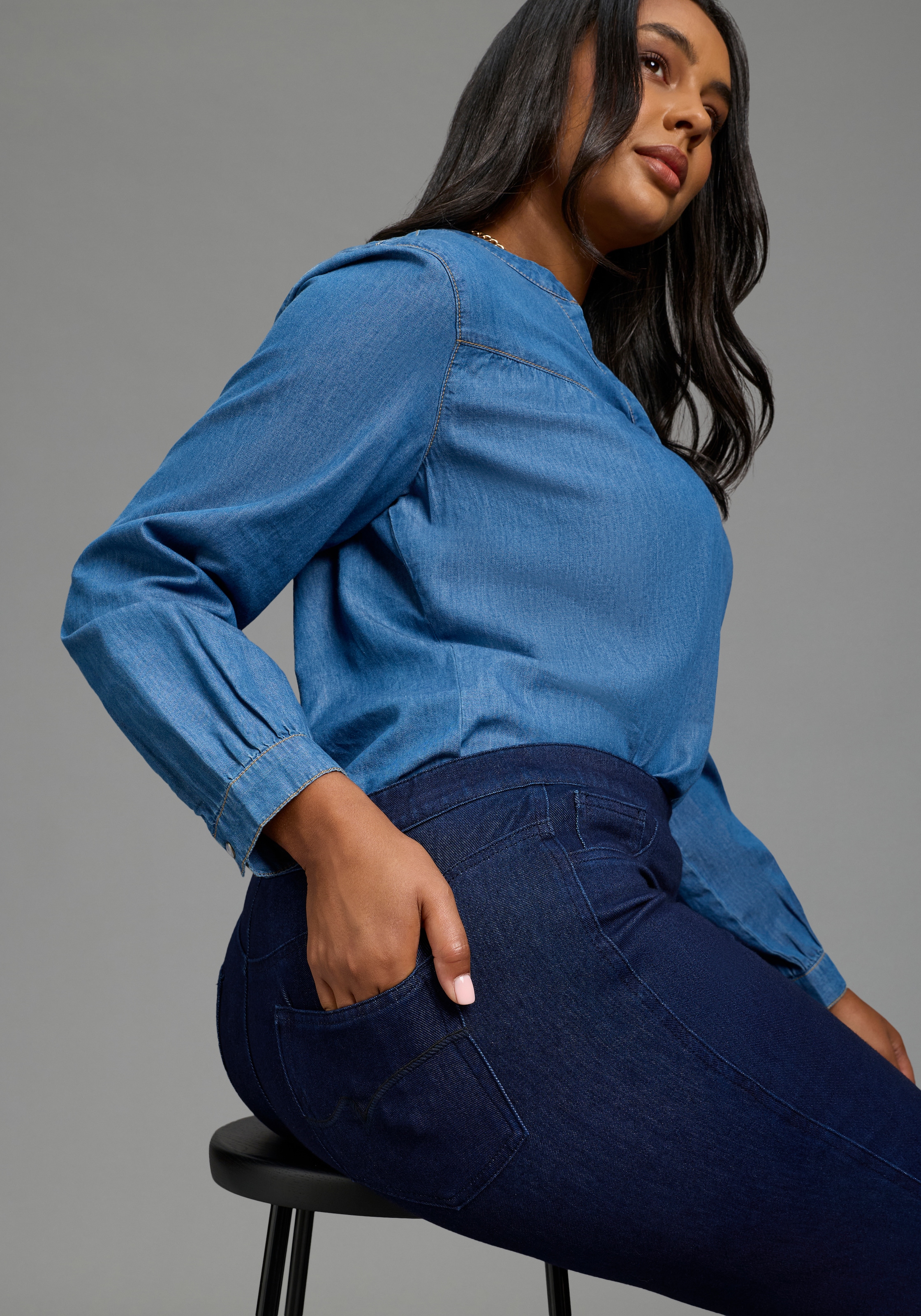 Laura Scott CURVE Jeansjeggings »Grosse Grössen, im 4 Way Stretch, Quer- und Längselastisch« mit Eingrifftaschen, Gesässtaschen und Coinpocket, lange Schnittform