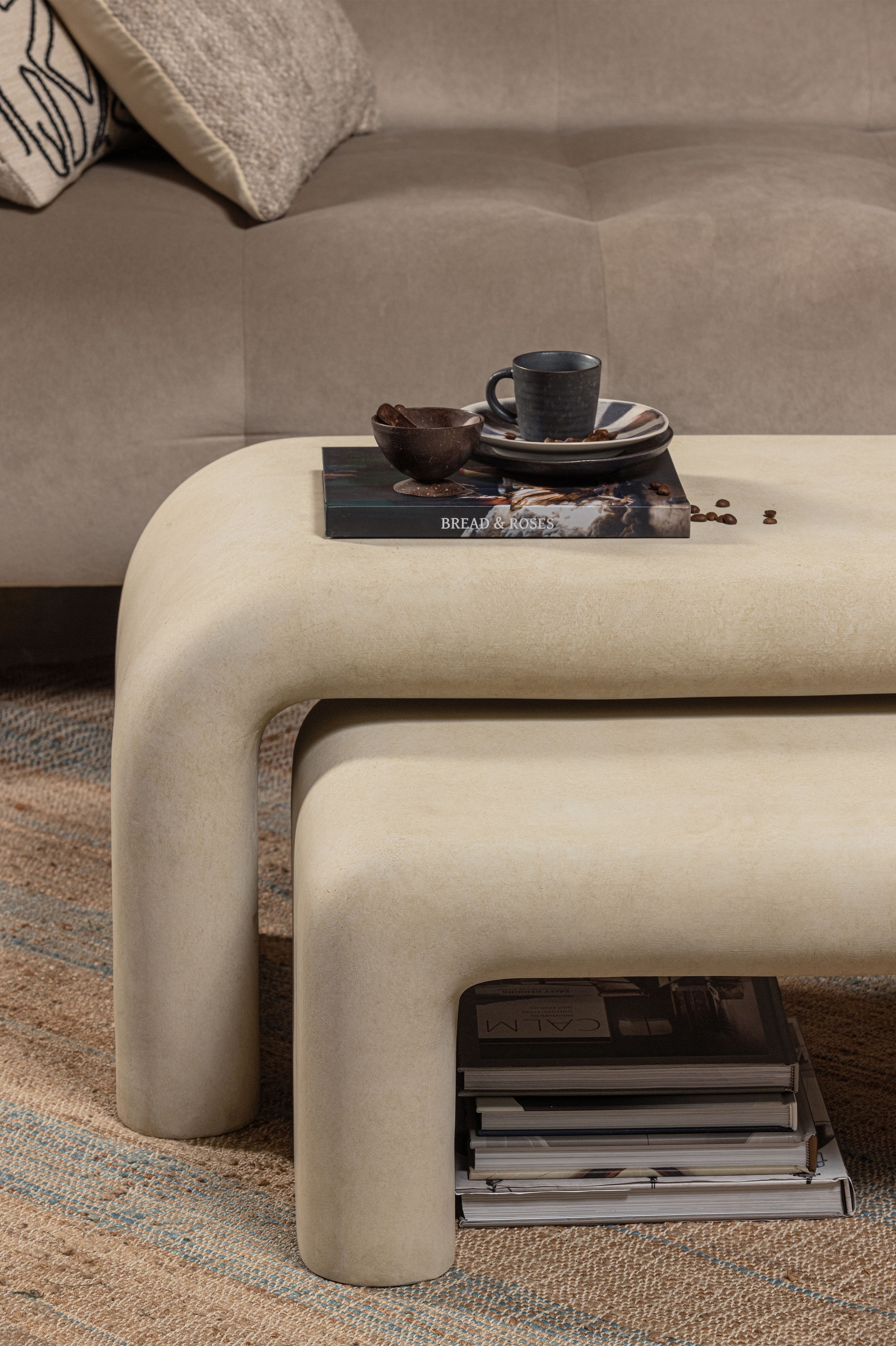 WOOOD Couchtisch »Stani 2-tlg. aus Fiberclay in Betonoptik 92x42x40 / 67x24x30 cm« Set, 2 Stk. tlg. Tragkraft 15 kg pro Einheit, nur für den Innenbereich geeignet