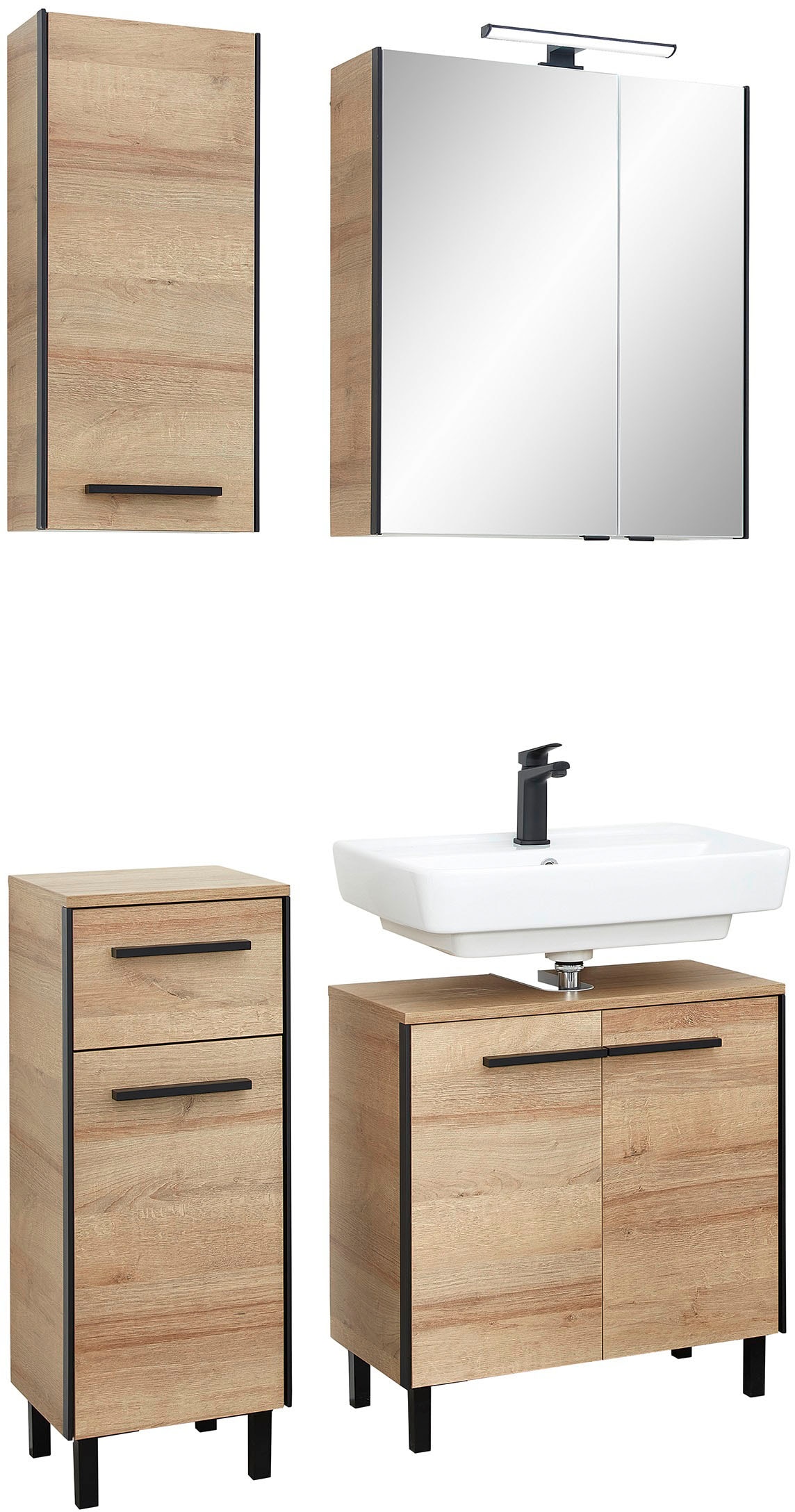 Saphir Ensemble de meubles de salle de bain »Quickset 395 4-teilig, Waschbeckenunterschrank mit LED-Spiegelschrank« 4 cuis tlg.