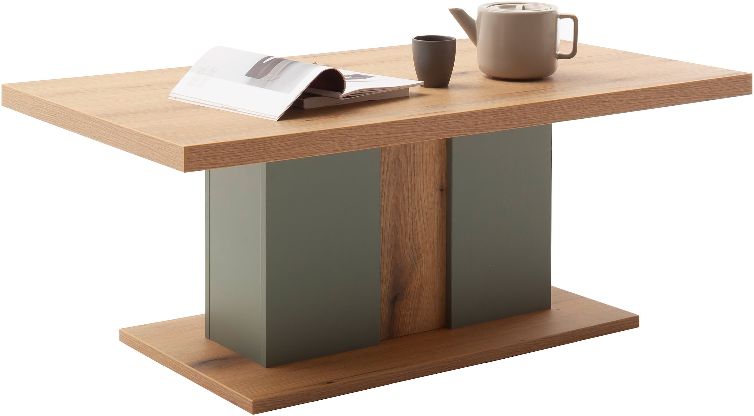 MCA furniture Couchtisch »Moniz Couchtisch mit Bodenplatte« 1 Stk. tlg. Wohnzimmertisch,Eiche,Salbeigrün,mit Säule,belastbar 50kg,Breite 115cm