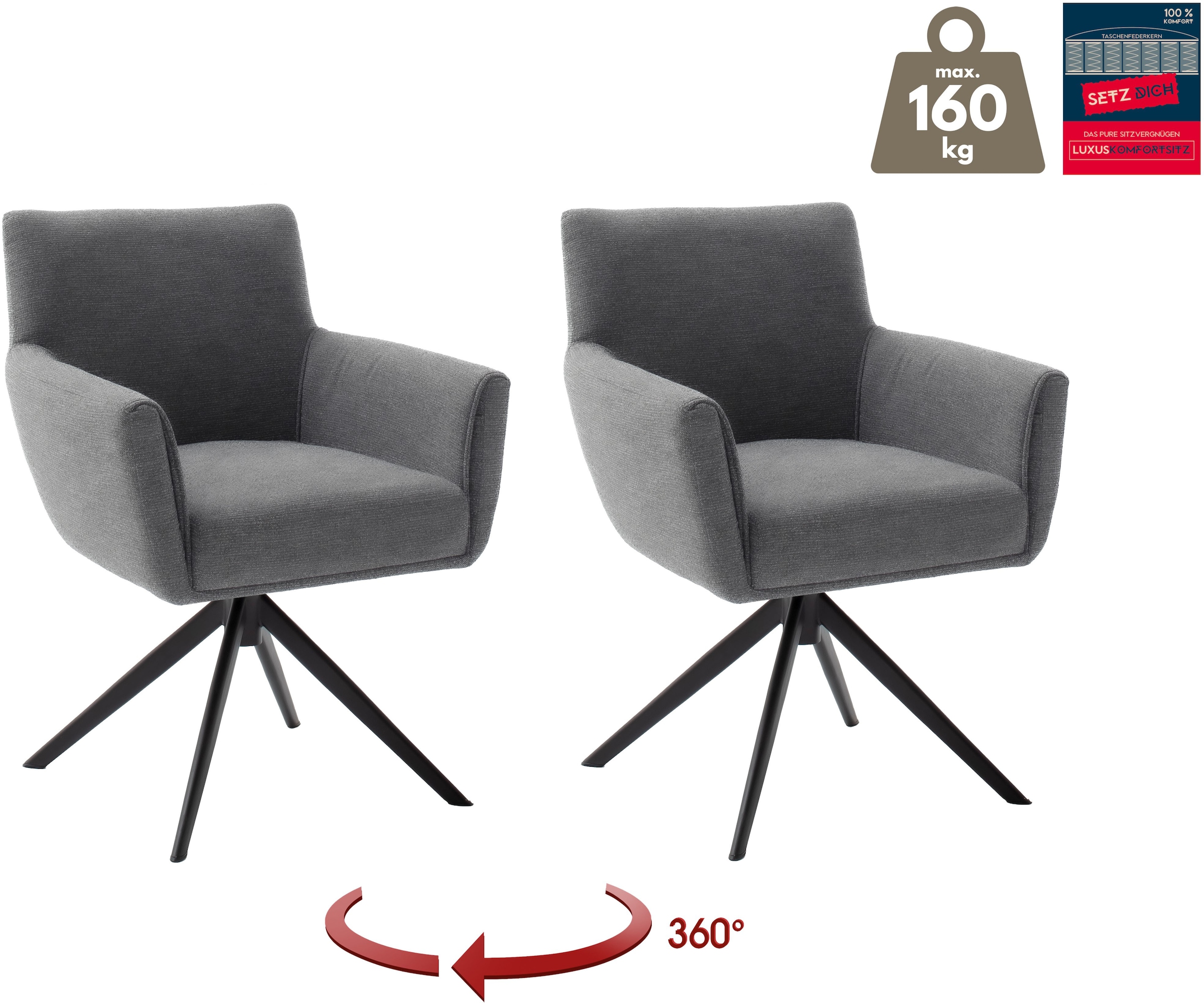 MCA furniture Chaise à 4 pieds »WILSON Esszimmerstuhl, Armlehnstuhl, Polsterstuhl, modern« (Set) 2 cuisStuhl, Armlehnenstuhl, drehbar, Taschenfederkern, belastbar 160 kg,XXL