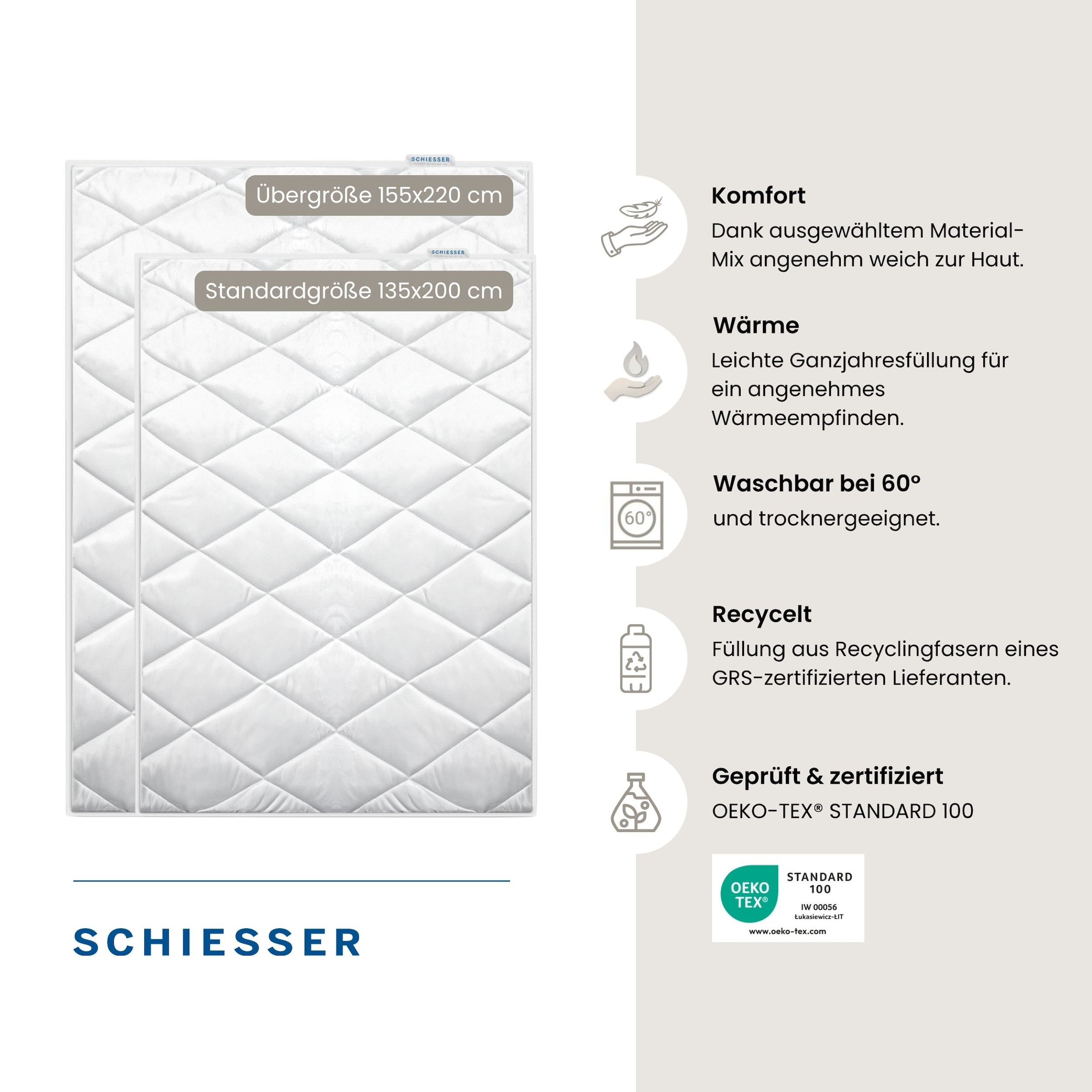 Schiesser Couette microfibre »Hygge leichte Ganzjahressteppdecke mit flauschiger Füllung« normal 1 cuis tlg. Certifié STANDARD 100 par OEKO-TEX®