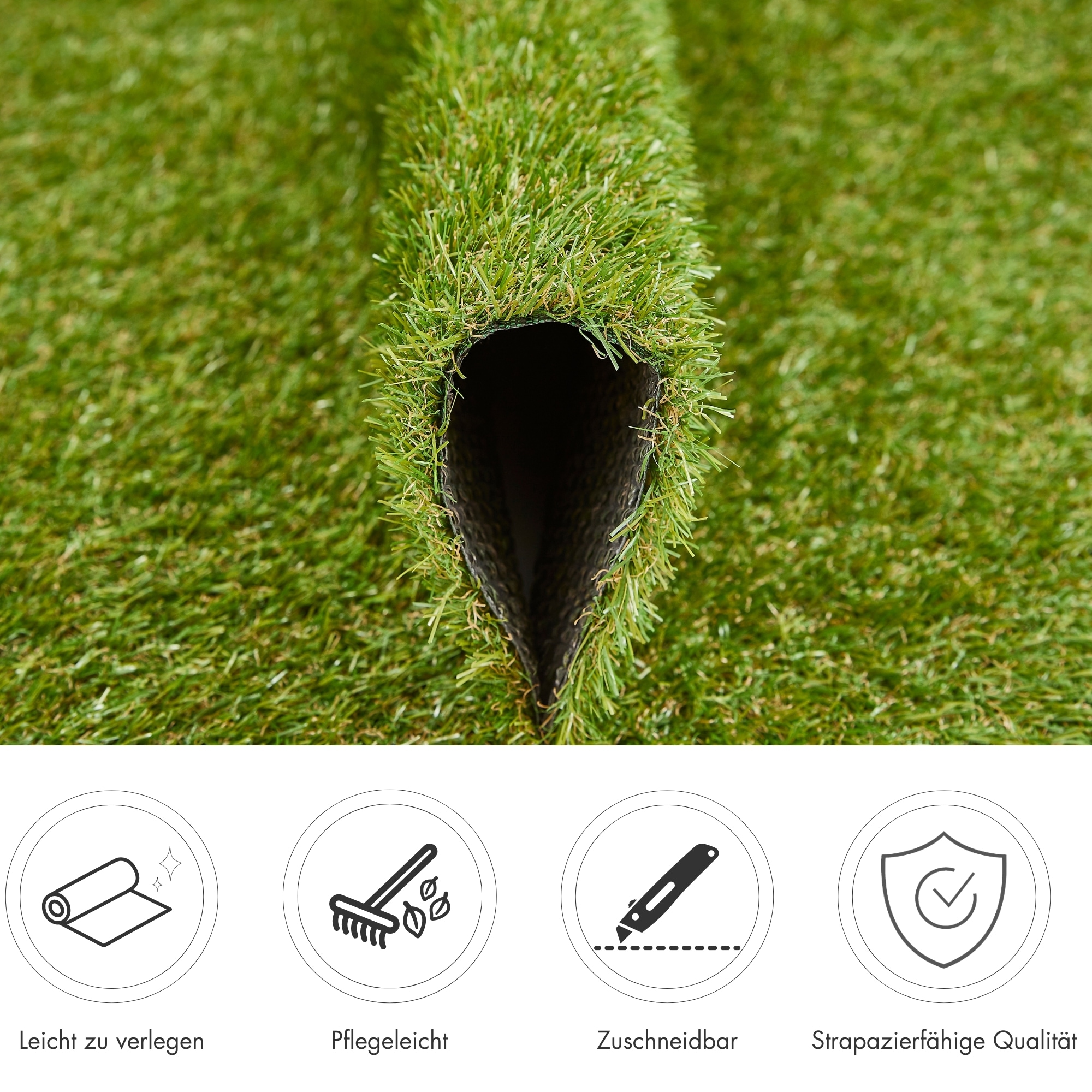 Andiamo Gazon synthétique »Rasenteppich Jever« Rectangulaire 20 mm Höhe natürliche Optik, mit Drainagefunktion, für Balkon, Terrasse & Garten