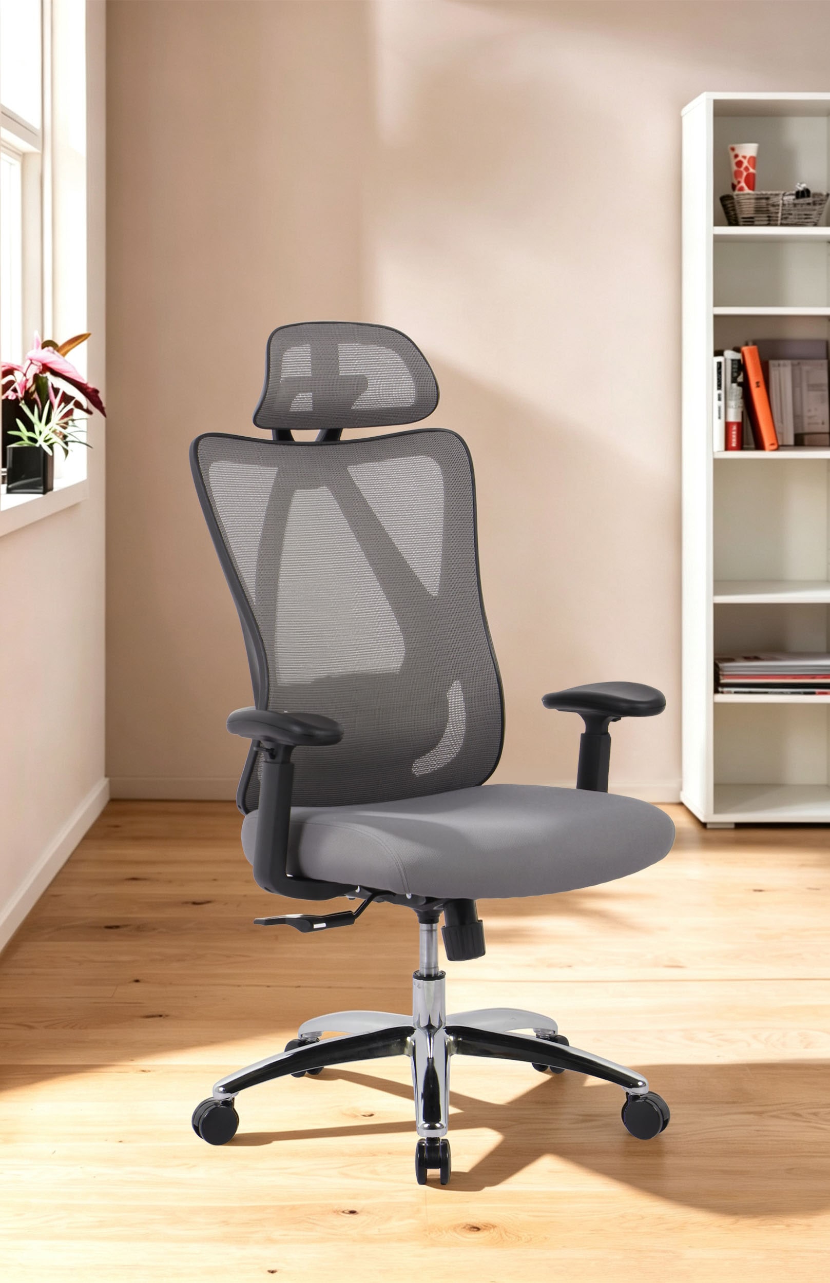 GOODproduct Chaise de bureau »ZAMIR, verstellbare Kopfstütze, Lendenwirbelstütze,« () chaise de bureau en mesh, fauteuil de direction avec fonction bascule & roulettes pour sol dur