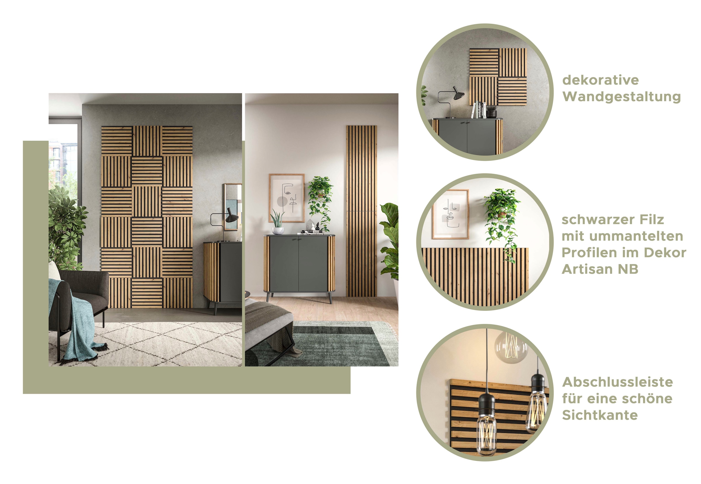 INOSIGN Panneau mural »Silencio, 2er Set, je 40 x 120 cm, inkl. 2 Abschlussleisten« 2 cuis tlg. Akustikpaneel, Paneel, Lamellenwand