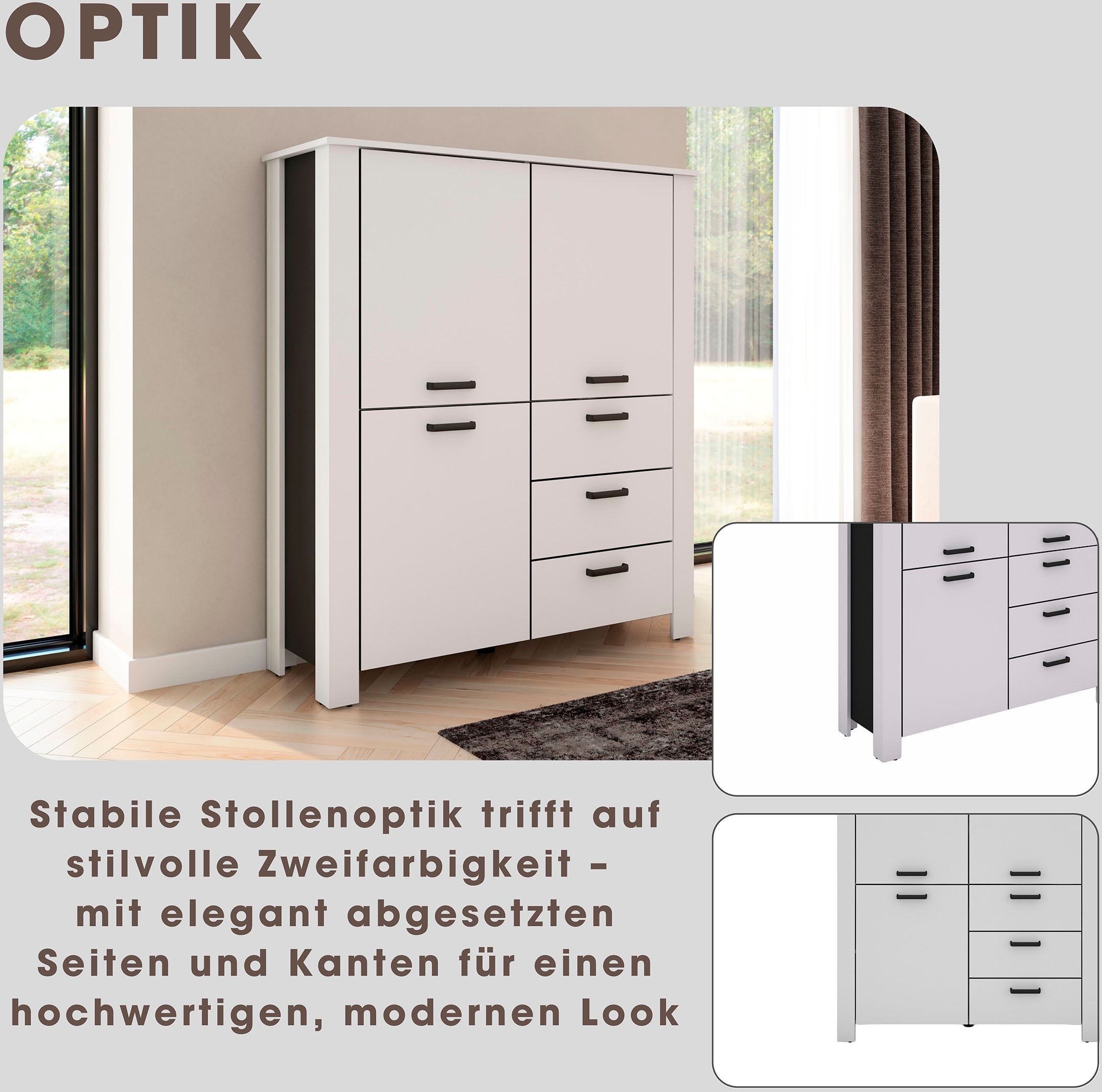 byLIVING Vitrines »Highboard Faro« 1 cuis tlg. 3 Türen und 3 Schubkästen für maximale Ordnung, verschiedene Farben.