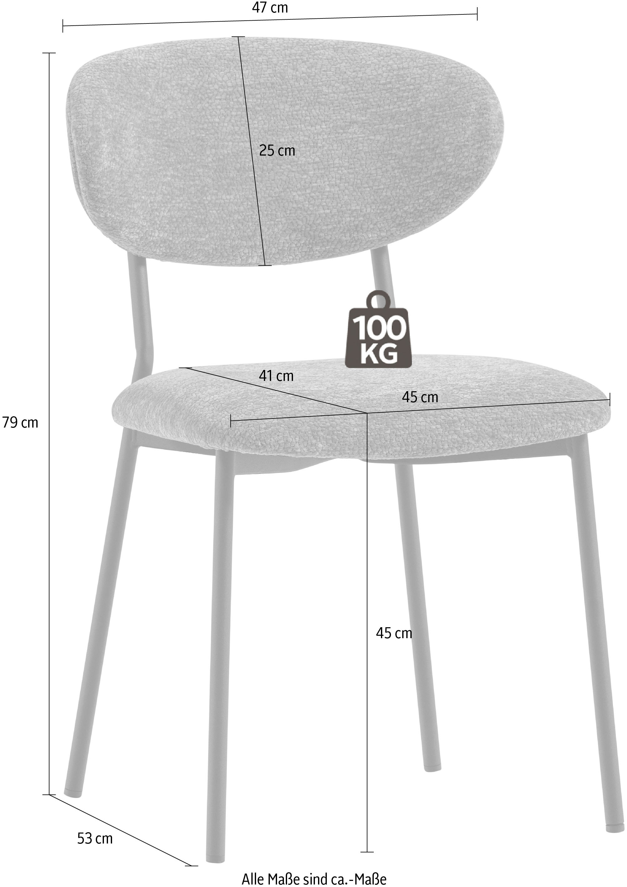 WOOOD Esszimmerstuhl »Kjeld stapelbar mit Bezug und Metallgestell, B 47 x T 53 x H 79 cm« (Set) 2 Stk.(Set, 2 St) Chenille, Tragkraft 120 kg, Geringe Verschleissfestigkeit
