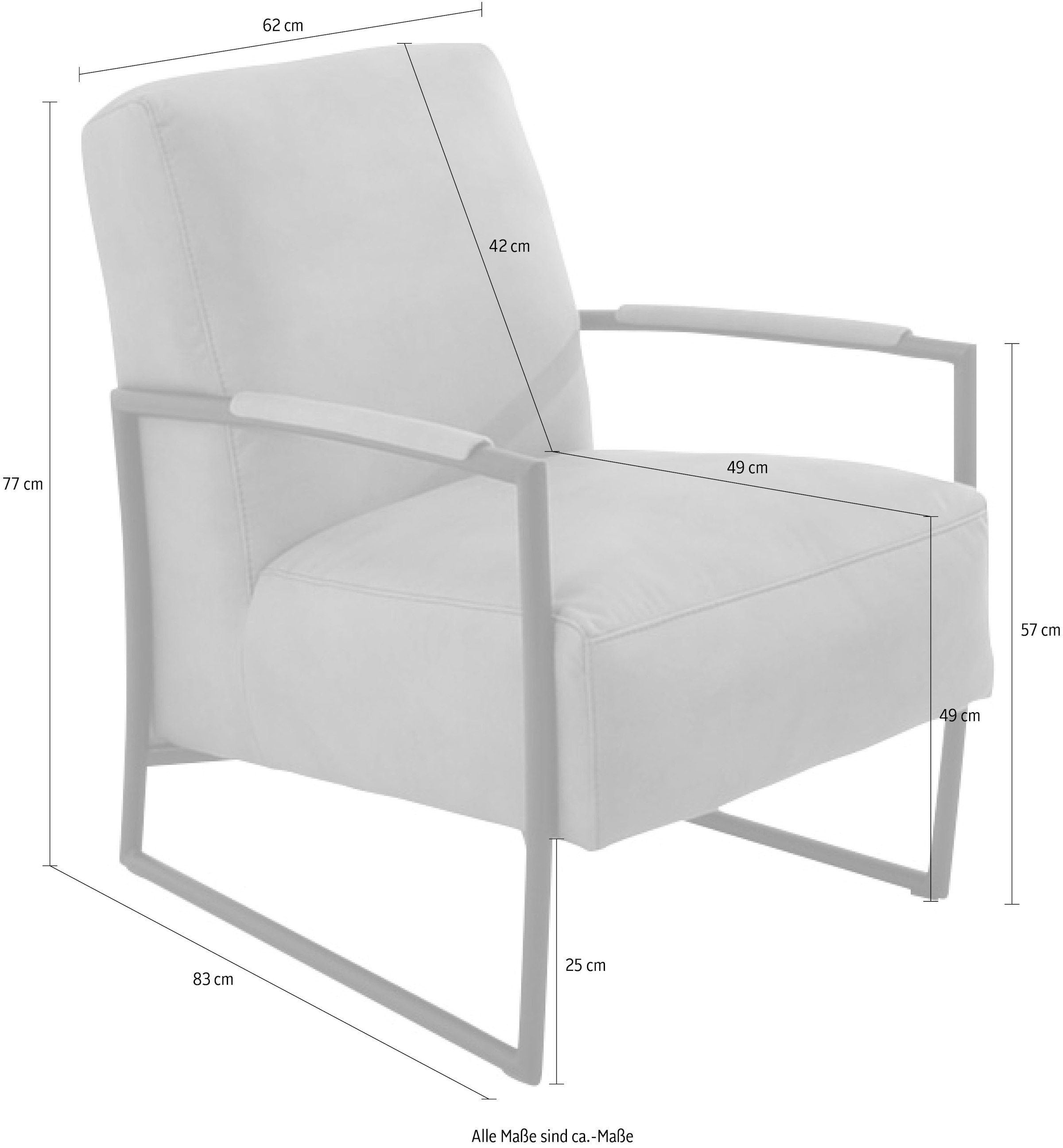 K+W Komfort & Wohnen Fauteuil de cocktail avec accoudoirs recouverts, structure en métal noir structuré