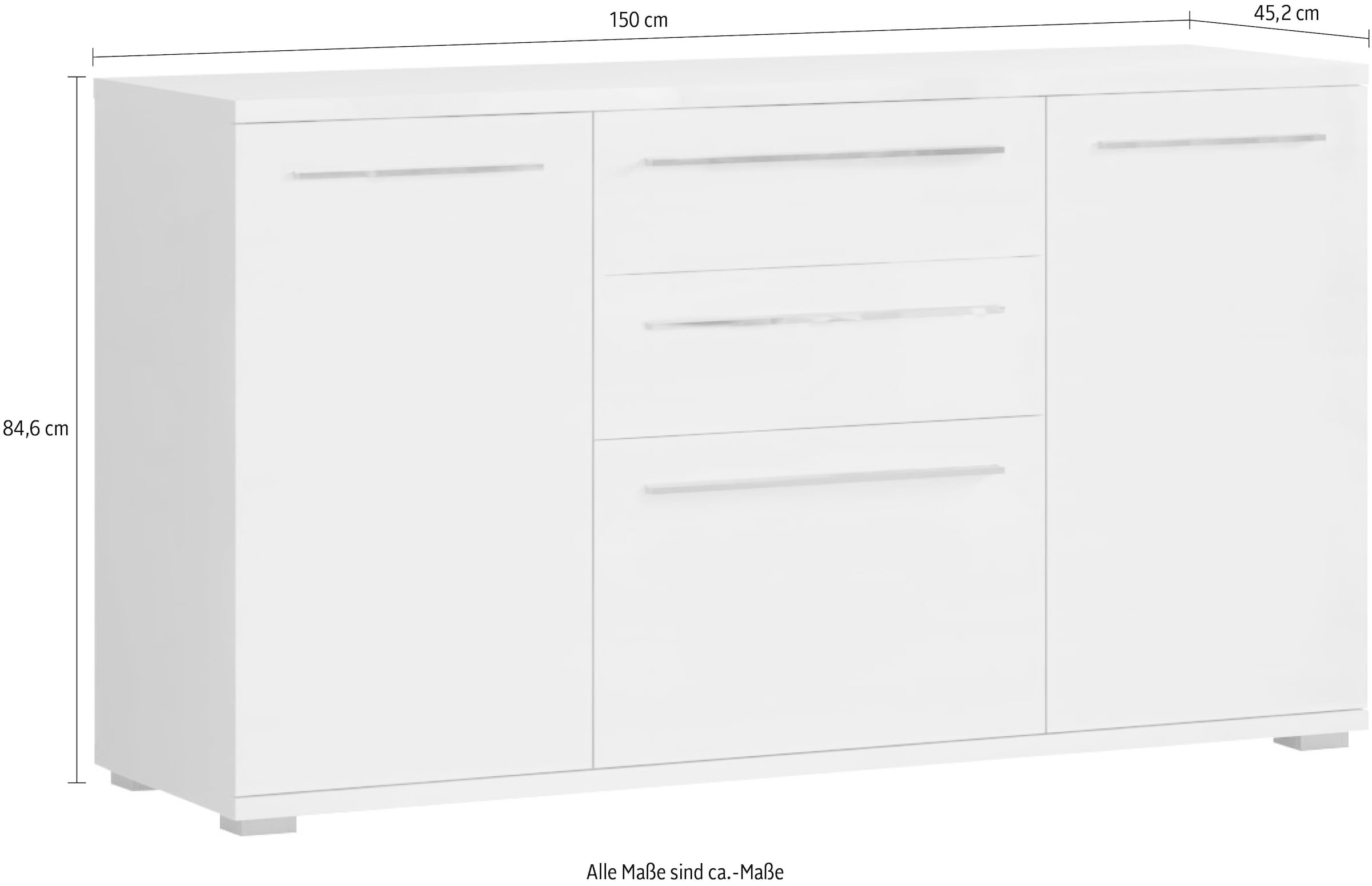 GOODproduct Commode »Piano« (H/B/T): 84,6/150/45,2cm,  Hochglanz UV lackiert, Soft-Close Funktion