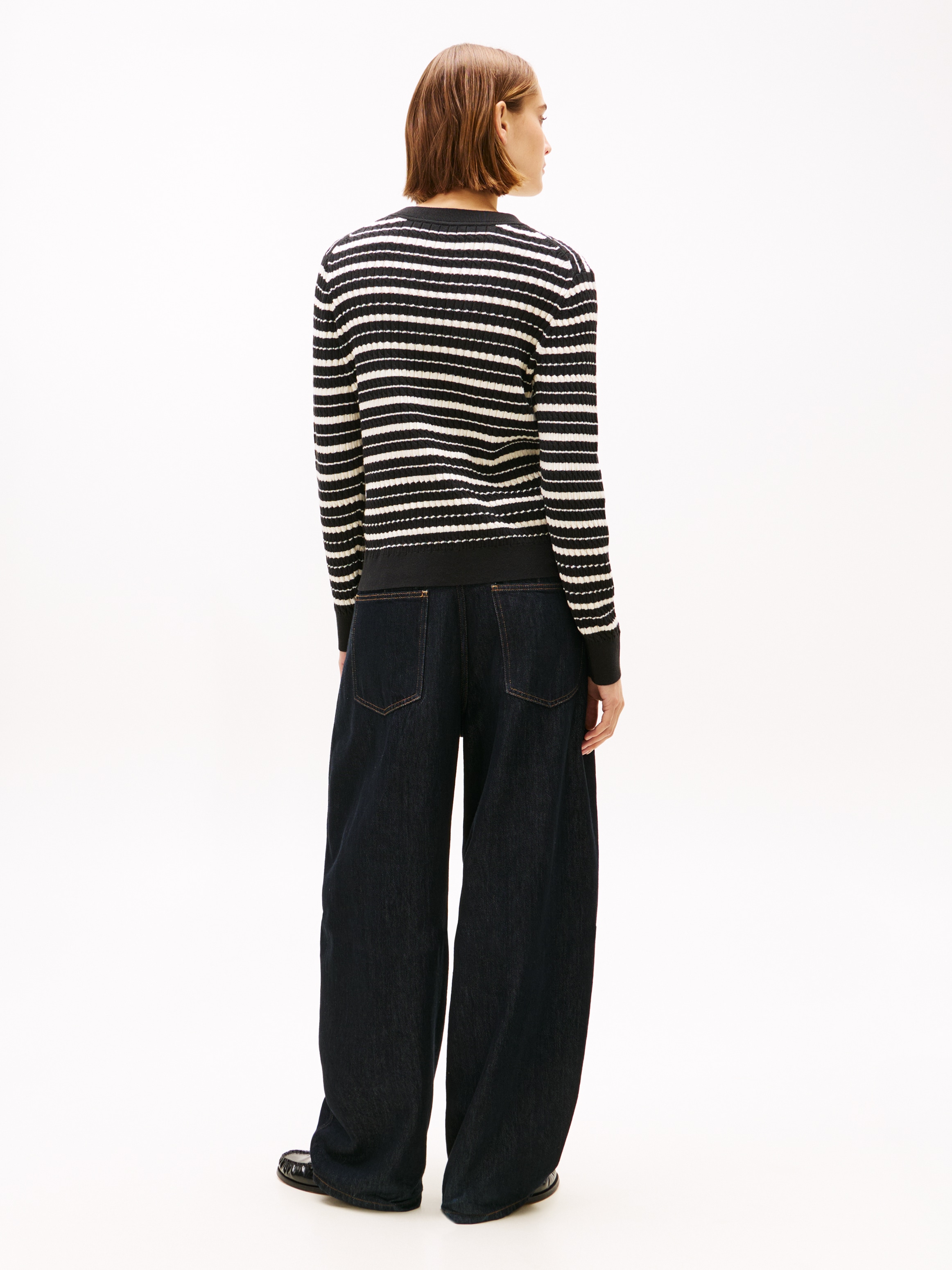 Tommy Hilfiger Pull à col rond »CO CABLE C-NK LS SWEATER« Baumwolle, mit Zopfmuster, Regular Fit