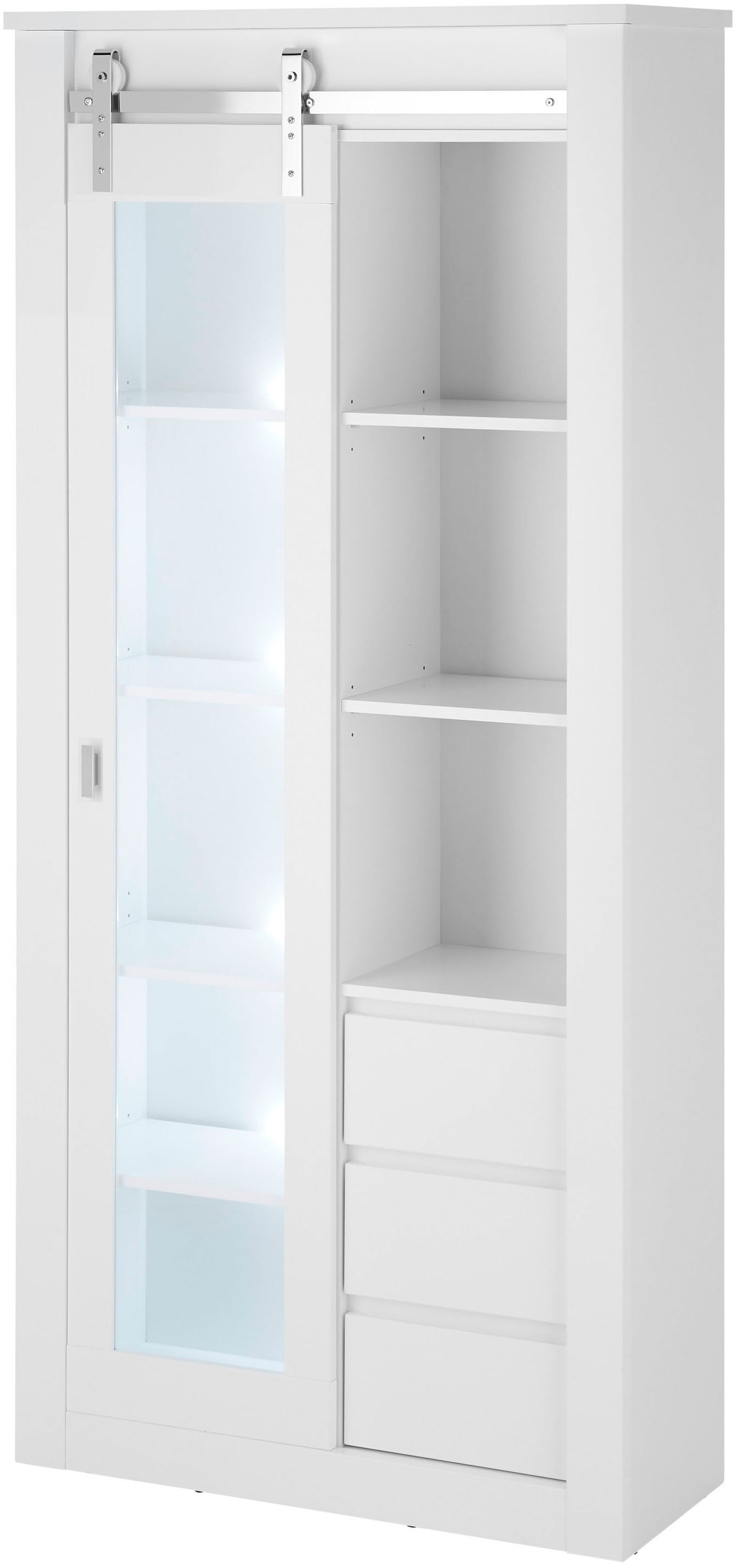 Home affaire Vitrine »Daytona, moderner Hochschrank, Glasvitrine in Weiss Hochglanz« mit Schiebetürenbeschlag in Chrom-Optik, ausreichend Stauraum