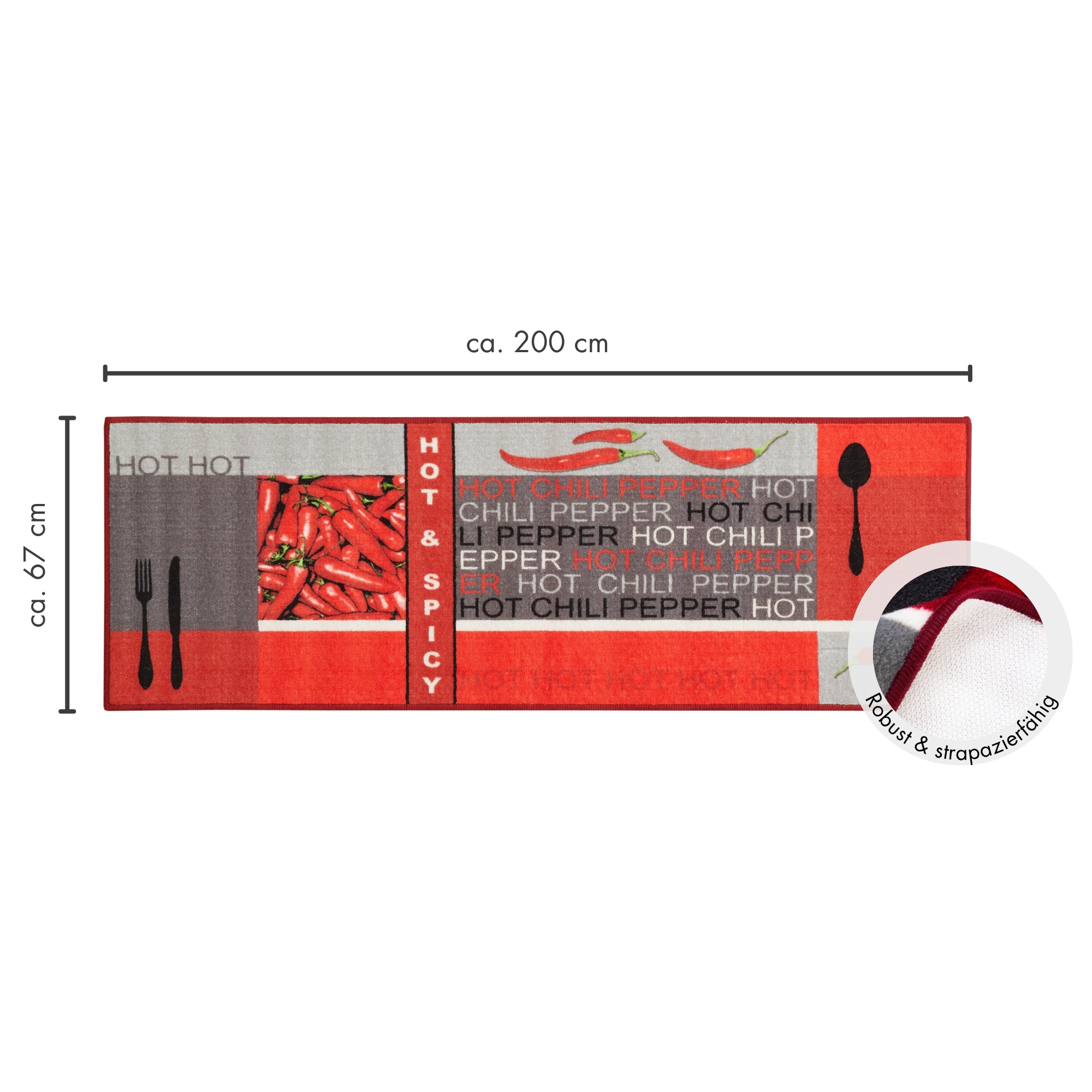 Andiamo Chemin de cuisine »Hot Pepper« Rectangulaire 5 mm Höhe Motiv Peperoni/Chili, Küche, waschbar, Kundenliebling