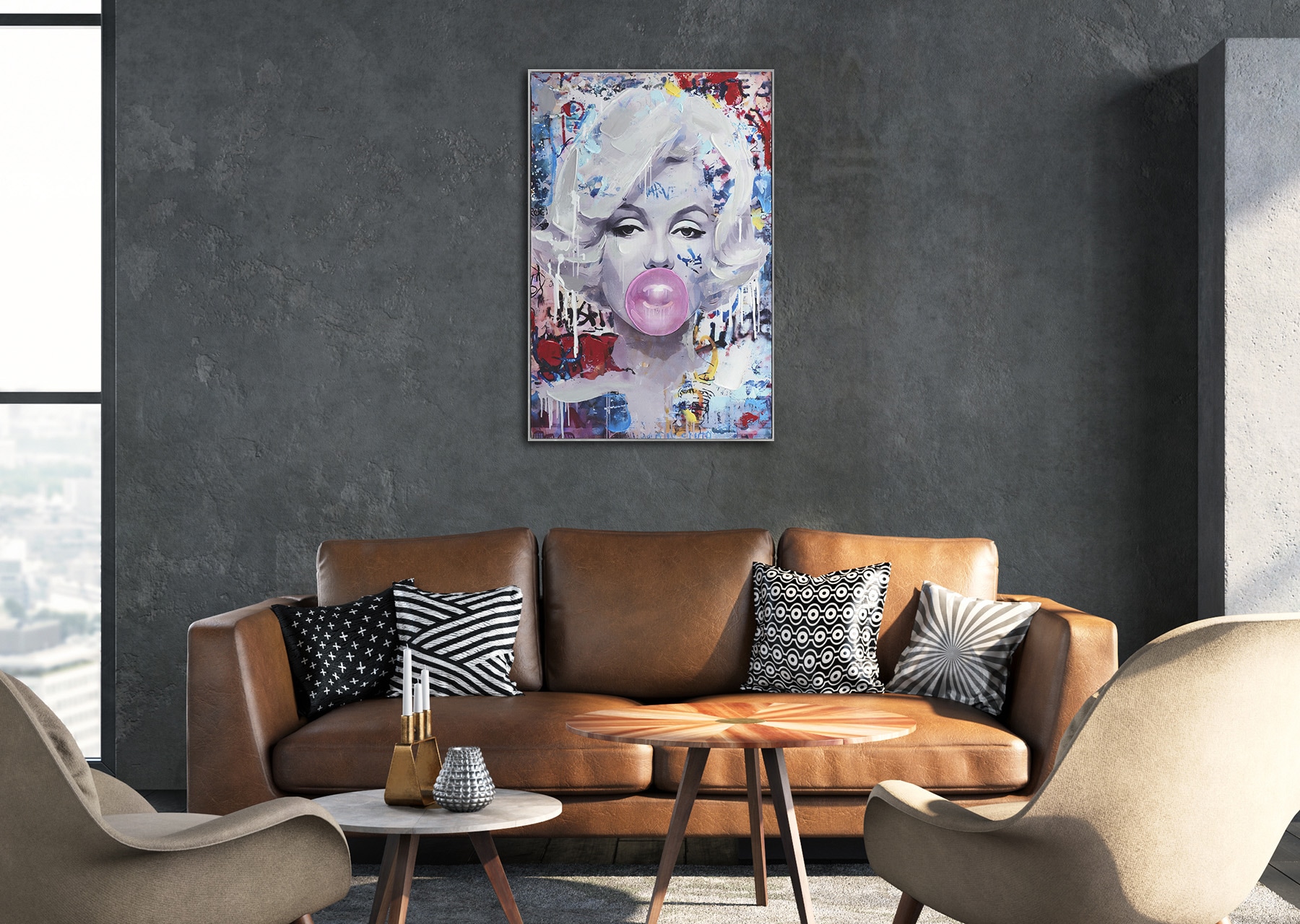 Bönninghoff Peinture à l'huile »handarbeit gerahmt POP ART PORTRAIT 60x90 cm – Wandbild« Femme | Pop Art | Portrait 1 cuis tlg. fabriqué à la main, chaque image est unique, cadre à joint creux