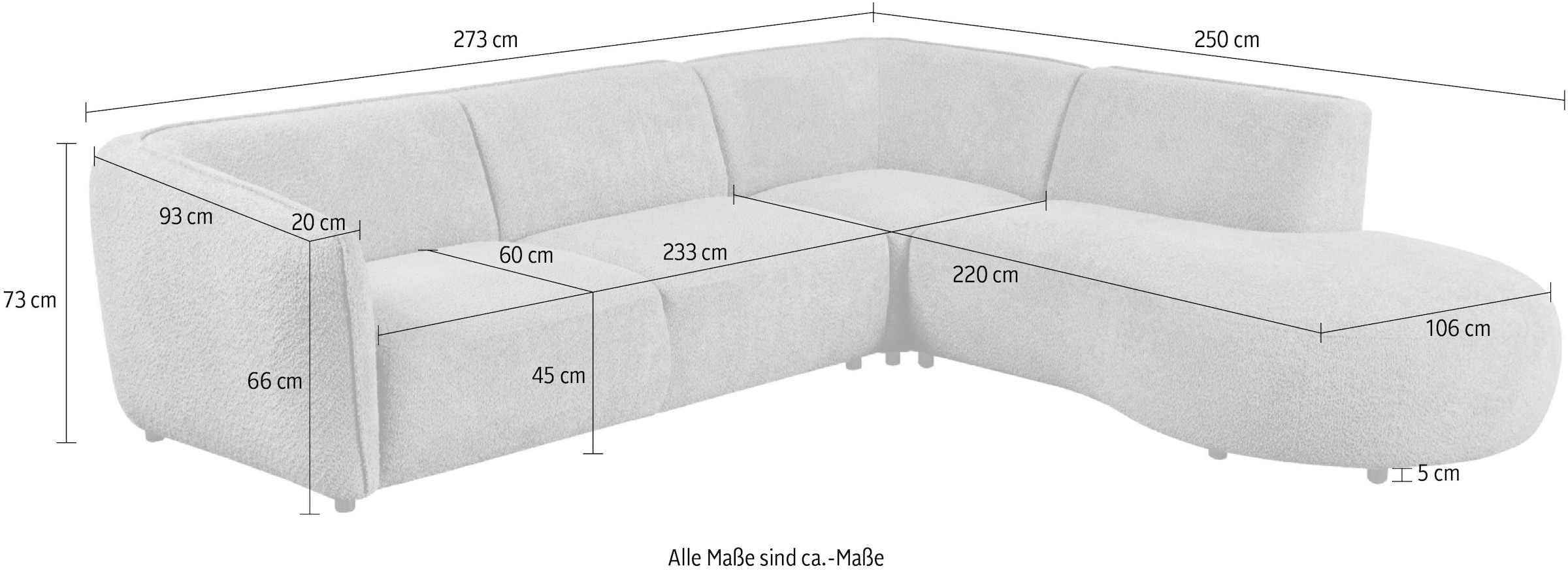 Home affaire Ecksofa »OSTRUP Rundsofa, L-Form, Naturtöne, Boucle oder Chenille« Breite 273 cm, organische Form mit sanften Rundungen