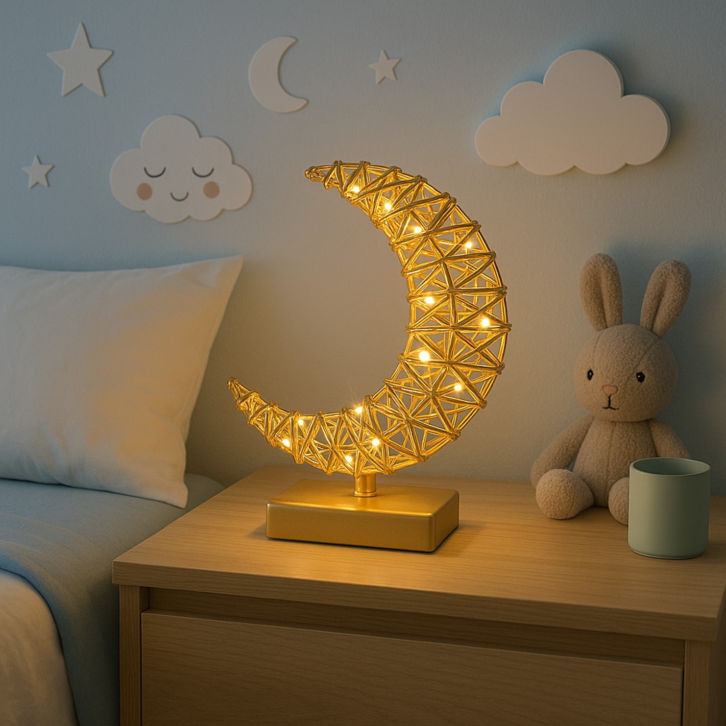 I.GE.A. LED-Dekofigur »LED-Dekoobjekt Mond« Dekofigur Metall Gold warmweiss Timer Batteriebetrieb Weihnachtsdeko