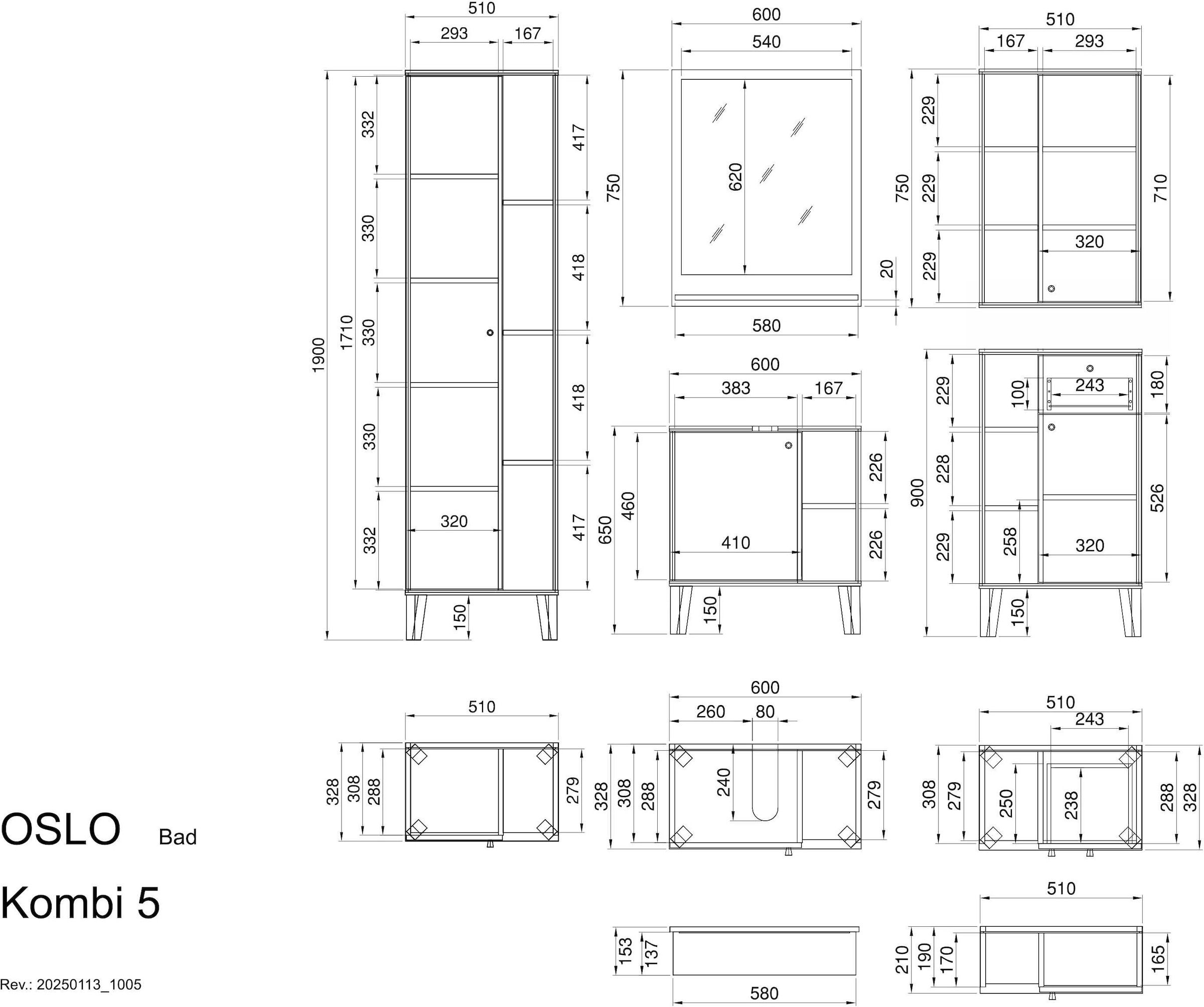Home affaire Ensemble de meubles de salle de bain »OSLO, Bad im skandinavischen Design, 5-teiliges Badezimmer« Set, 5 cuis tlg.