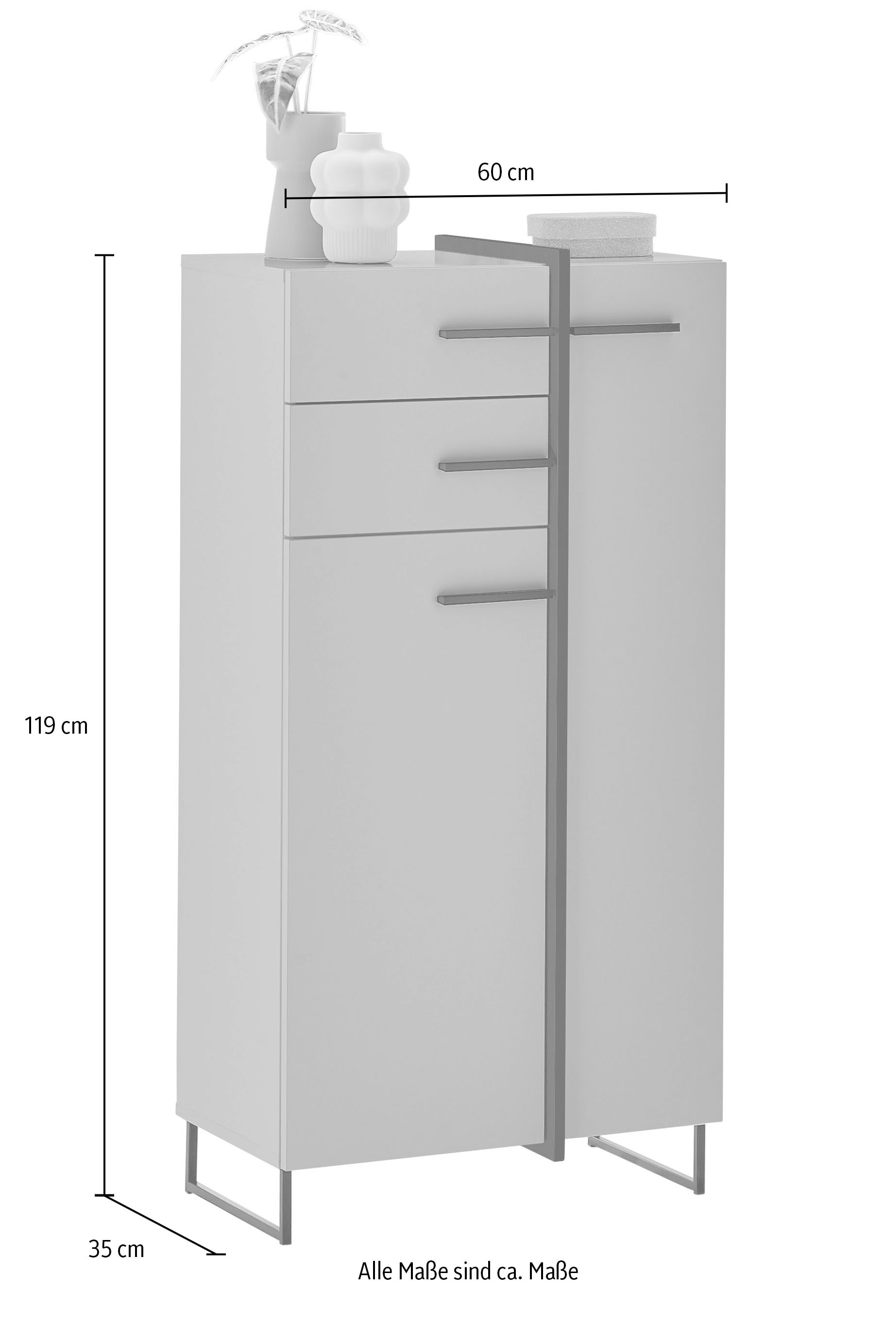 BASIC by Balculina Midischrank »Palermo, BxHxT 60x119x35 cm« 1 Stk. tlg. Breite 60cm, Softclose, Metallfüsse