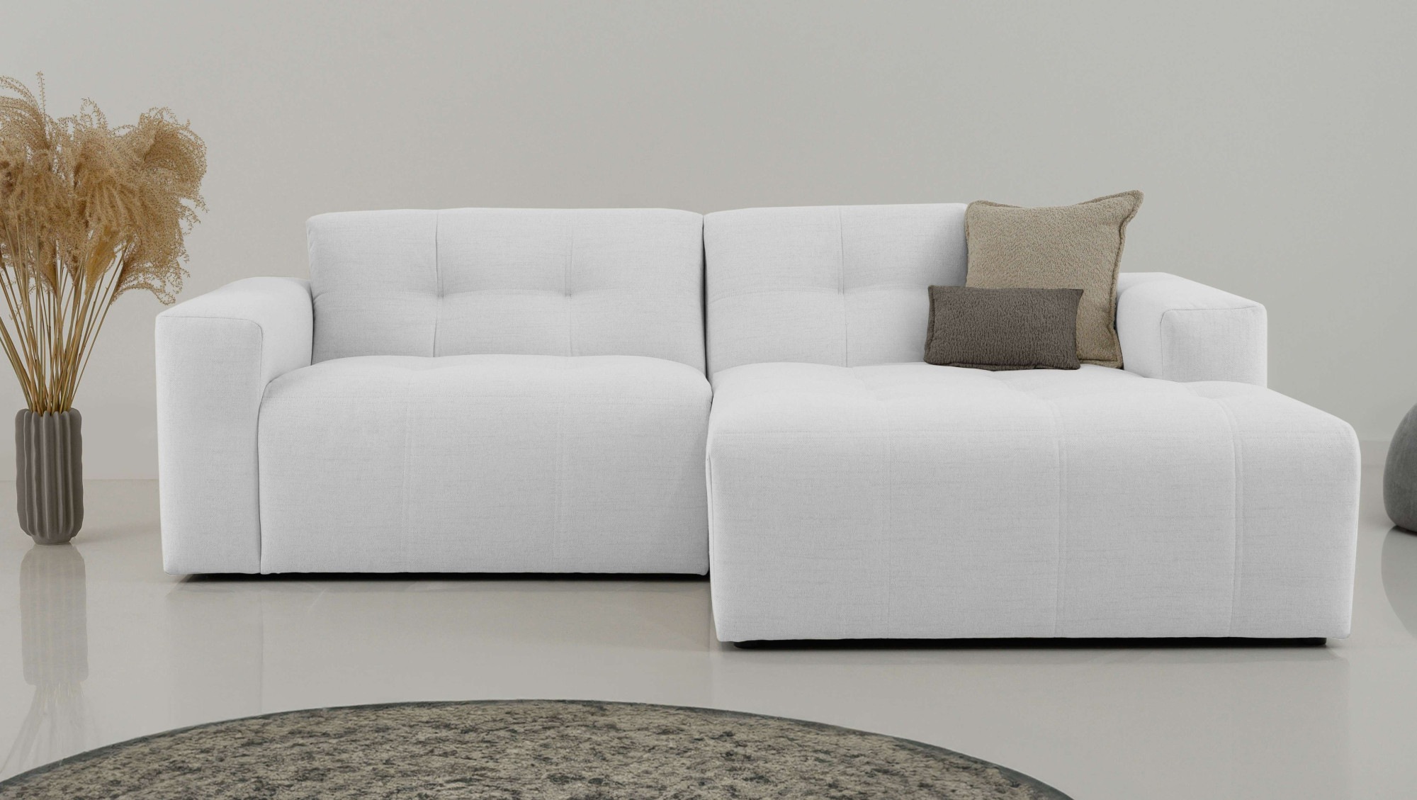 GOODproduct Ecksofa »Tapley« Breite 221 cm,Boucle, Struktur fein, mit Knopfsteppung, bodentief