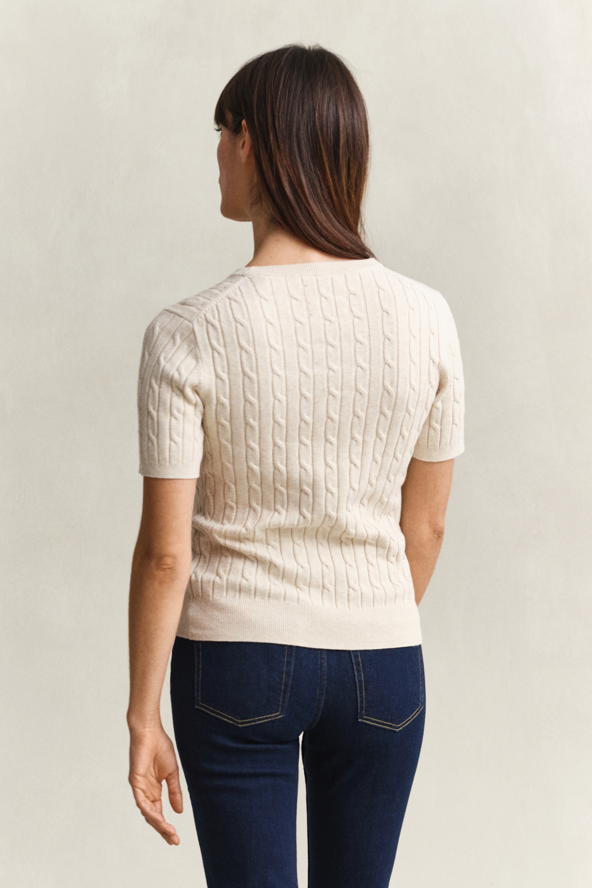 Gant Pull à manches courtes »STRETCH COTTON CABLE« Coupe slim avec encolure ronde