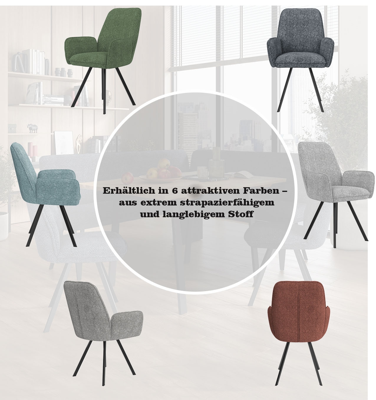 Home affaire Armlehnstuhl »Mily Esszimmerstuhl, Polstersessel, Wohnstuhl, Essstuhl mit Armlehnen« (Set) 2 Stk.mit schwarz pulverbeschichteten Metallbeinen, gepolstert, modern