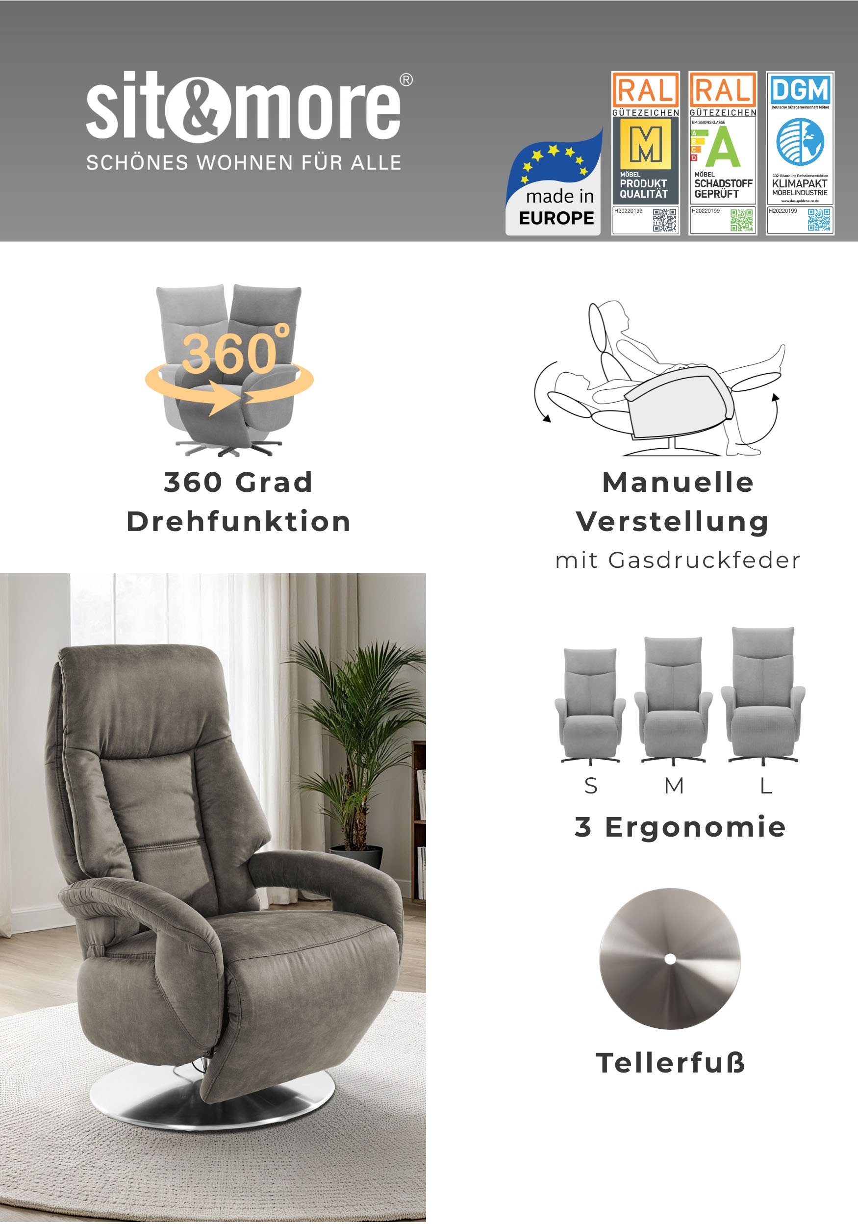 sit&more Fauteuil TV »Enjoy« in Grösse M, wahlweise mit Motor und Aufstehhilfe