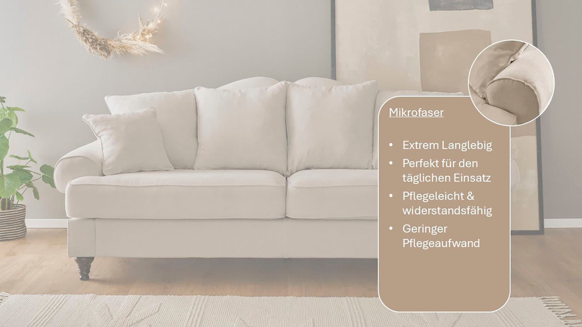 GOODproduct 3,5-places »Westminster, Sofa im Landhausstil, Couch mit Zierkissen« rembourrage à ressorts, pied tourné, revêtement microfibre de haute qualité
