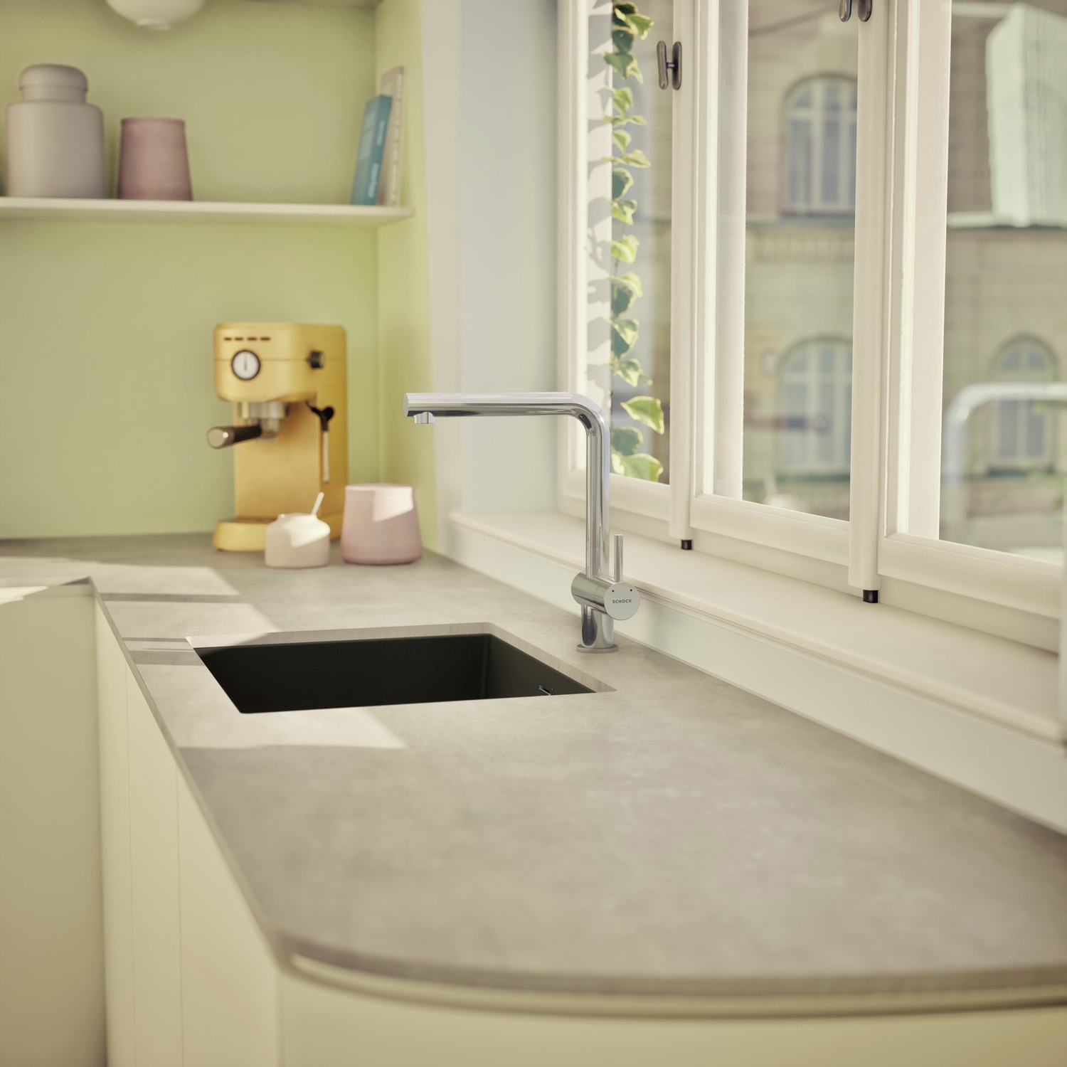 Schock Robinetterie de cuisine »Epos« Festauslauf, Hochdruck, Schwenkbereich 360°