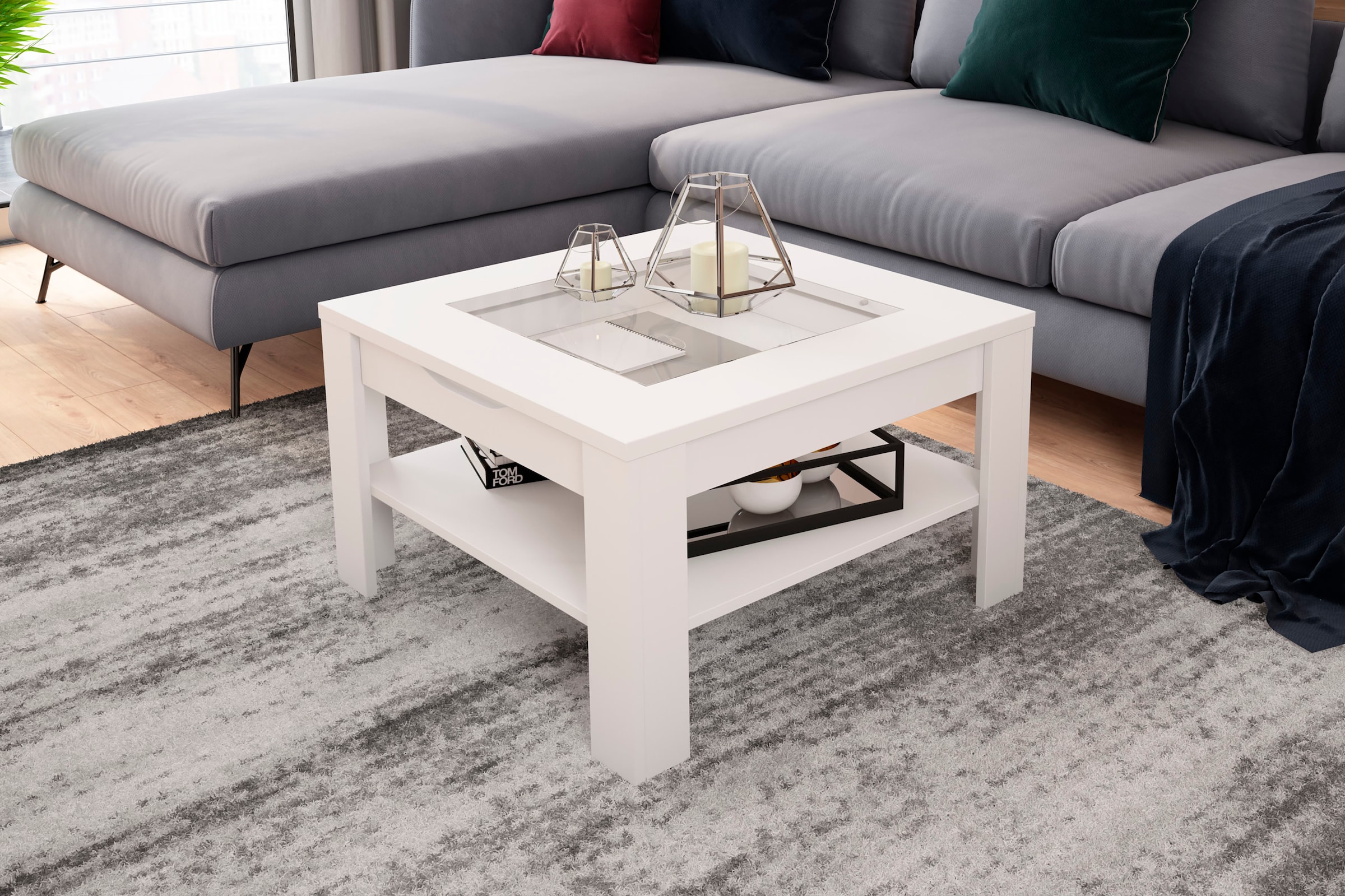 byLIVING Couchtisch »RALPH« Artisan Eiche, Old Wood oder weiss, 1 Schubkasten, Glaseinlageplatte