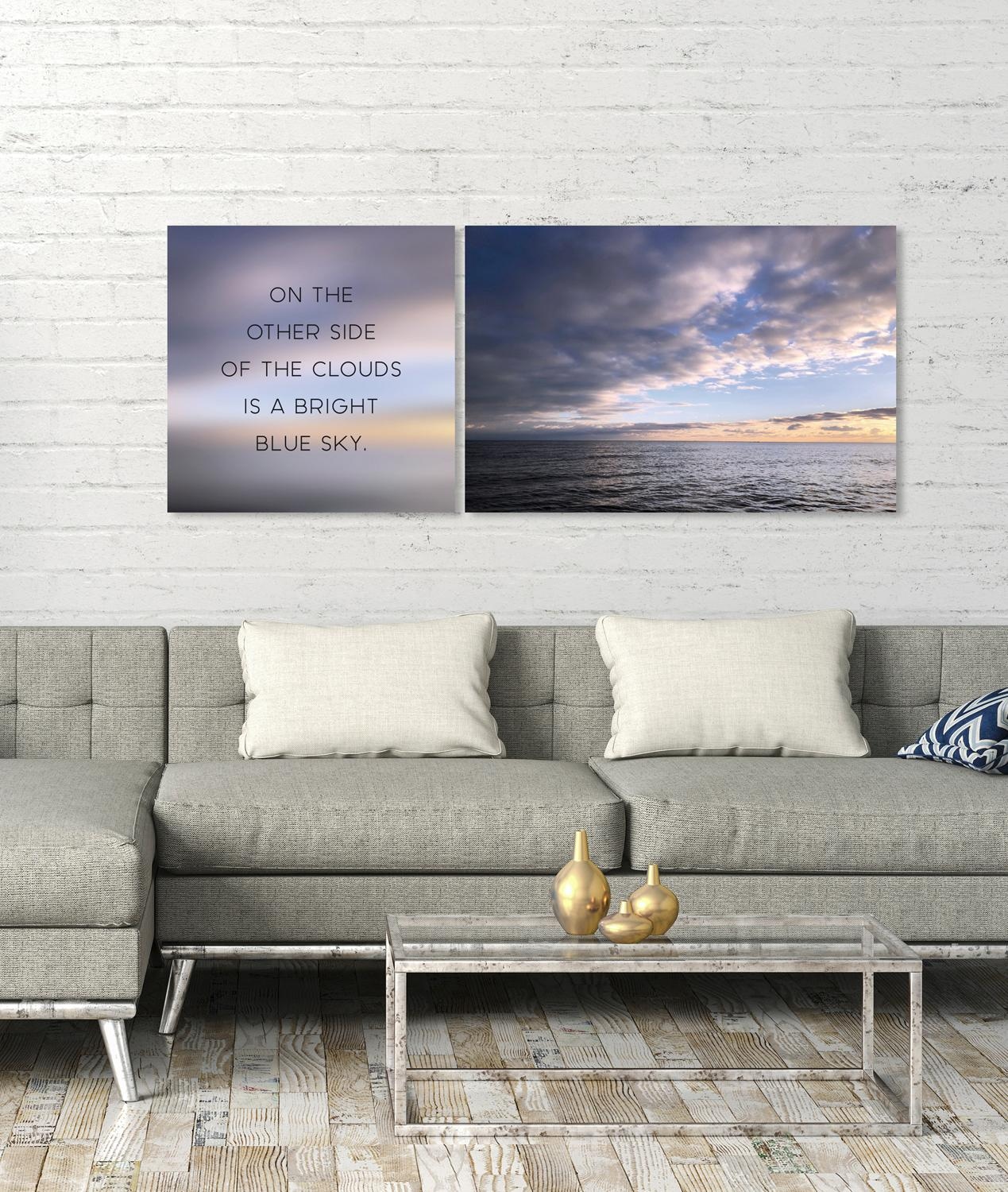 queence Leinwandbild »Blue Sky« Himmel | Himmelsbilder | Kunst | Meer | Meer Bilder | Modern | Schriftzug | Schriftzüge | Spa | Spa Bilder | Sprüche | Sprüche & Texte | Wolken Set,  Premium-Leinwandstoff, Handarbeit aus Deutschland, Spruch, 2er Set
